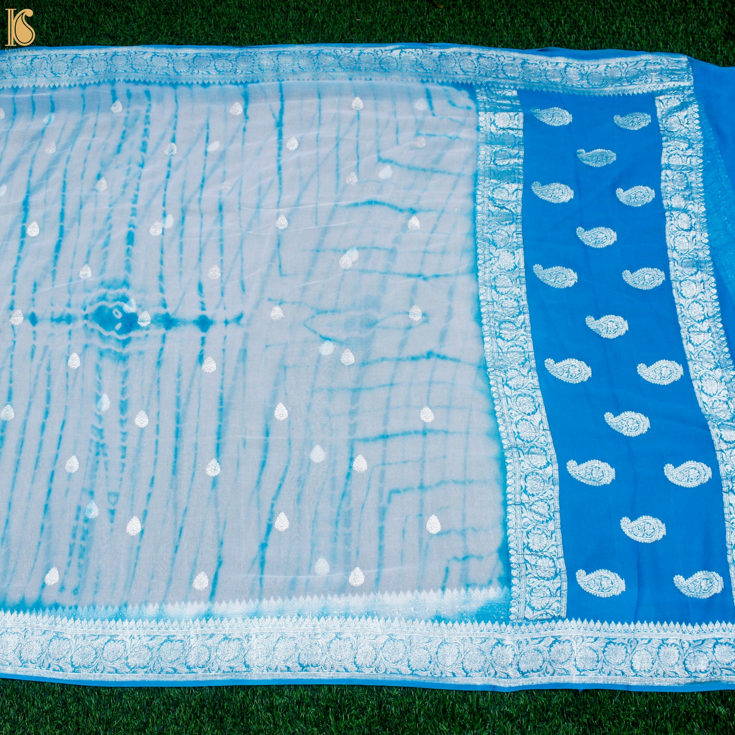 Pacific Blue Pure Georgette Handloom Banarasi Shibori Saree - Khinkhwab