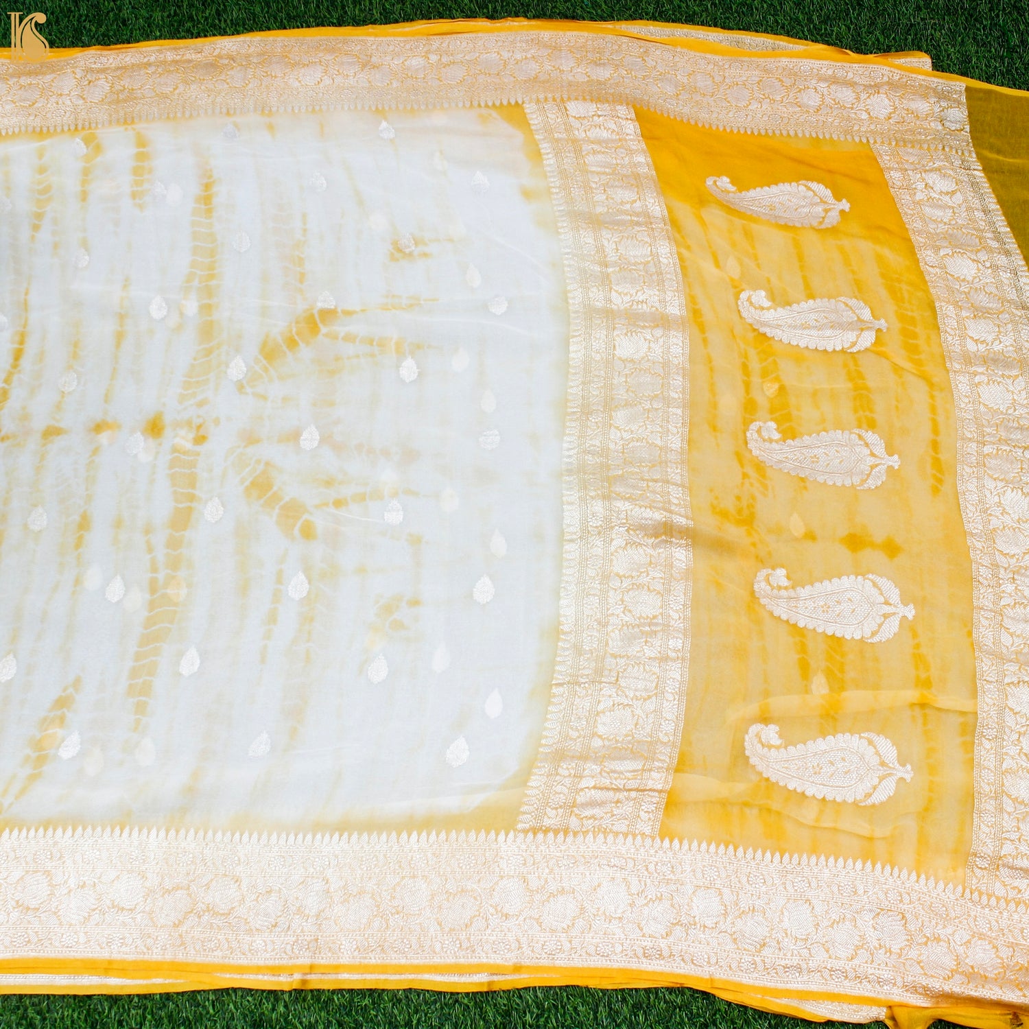 Yellow Pure Georgette Handloom Banarasi Shibori Saree - Khinkhwab