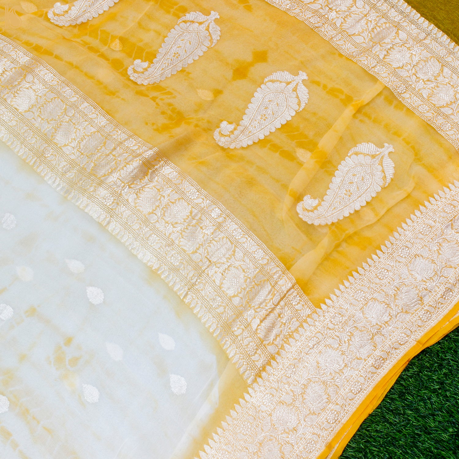Yellow Pure Georgette Handloom Banarasi Shibori Saree - Khinkhwab