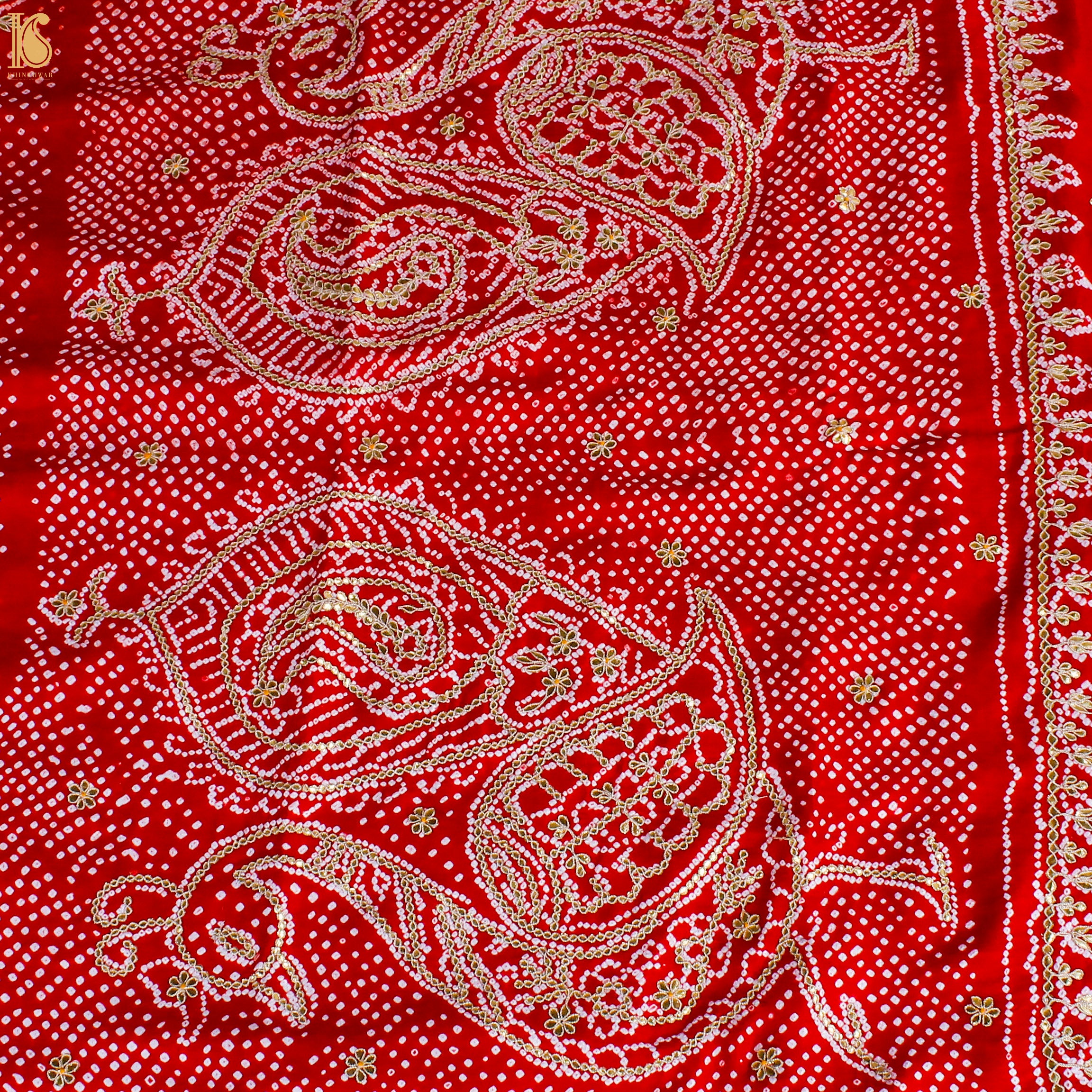 Preorder - Red Pure Gajji Silk Bandhani Gotta Patti Saree - Khinkhwab