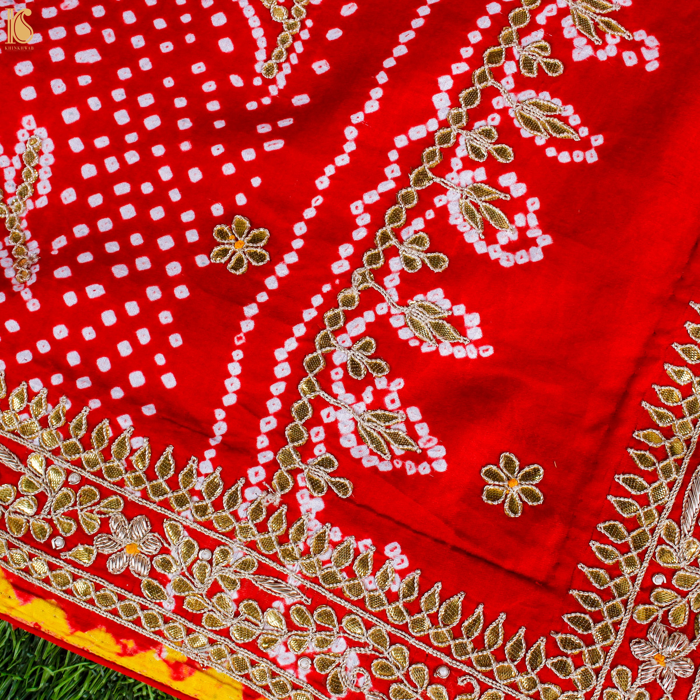 Preorder - Red Pure Gajji Silk Bandhani Gotta Patti Saree - Khinkhwab