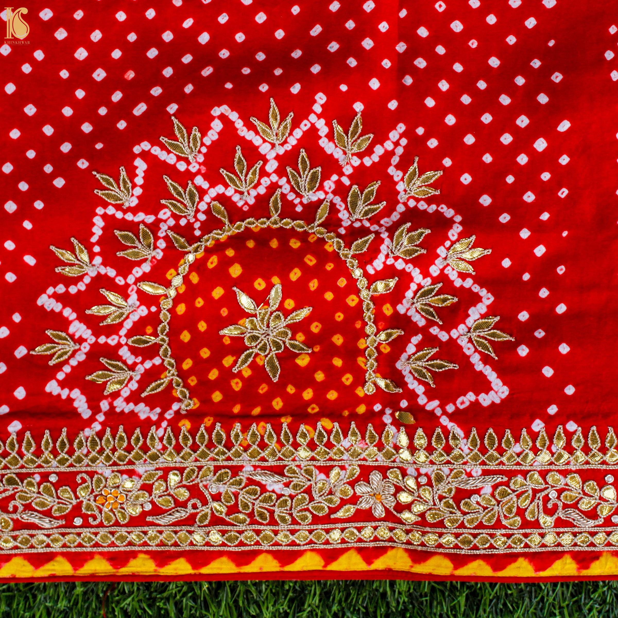 Preorder - Red Pure Gajji Silk Bandhani Gotta Patti Saree - Khinkhwab