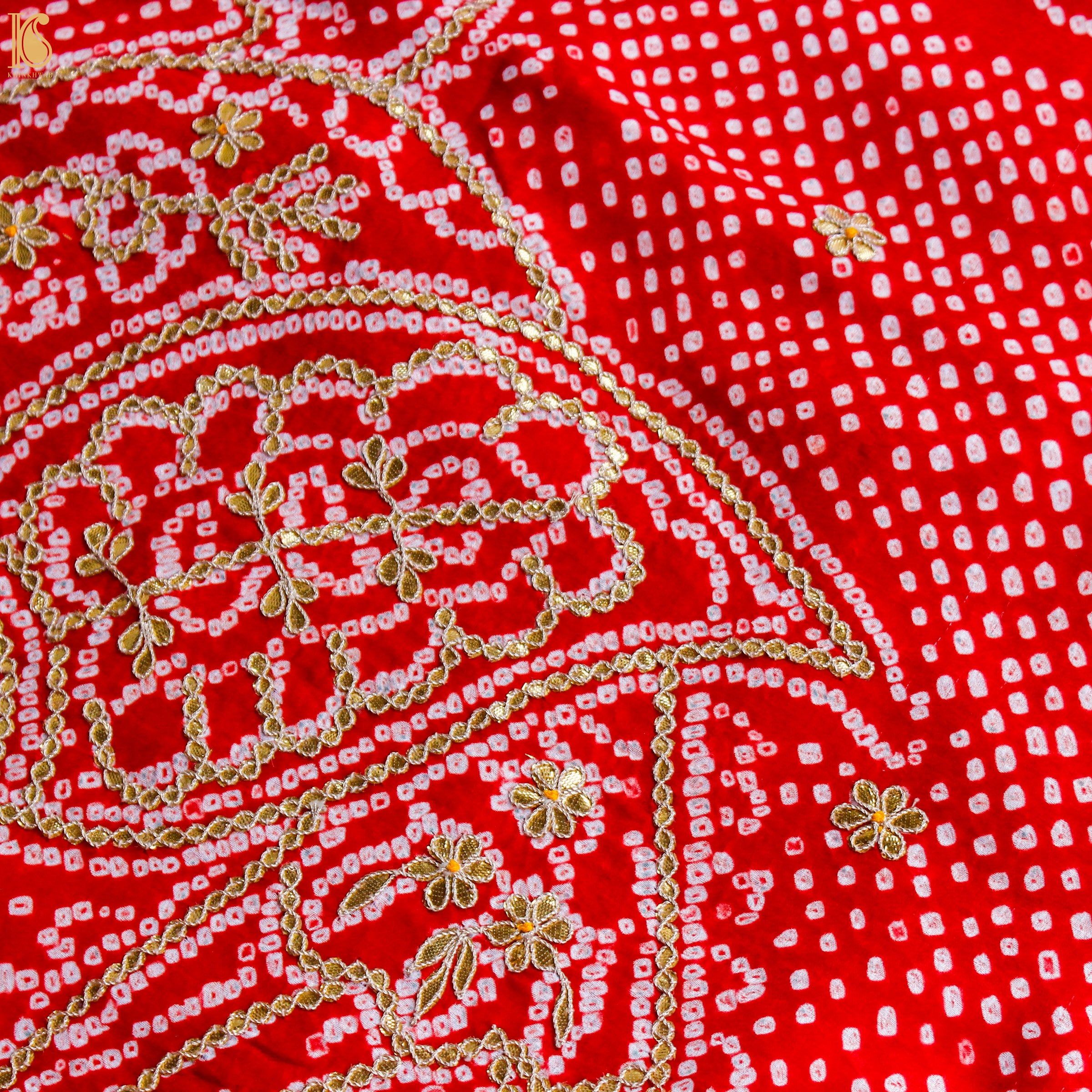 Preorder - Red Pure Gajji Silk Bandhani Gotta Patti Saree - Khinkhwab