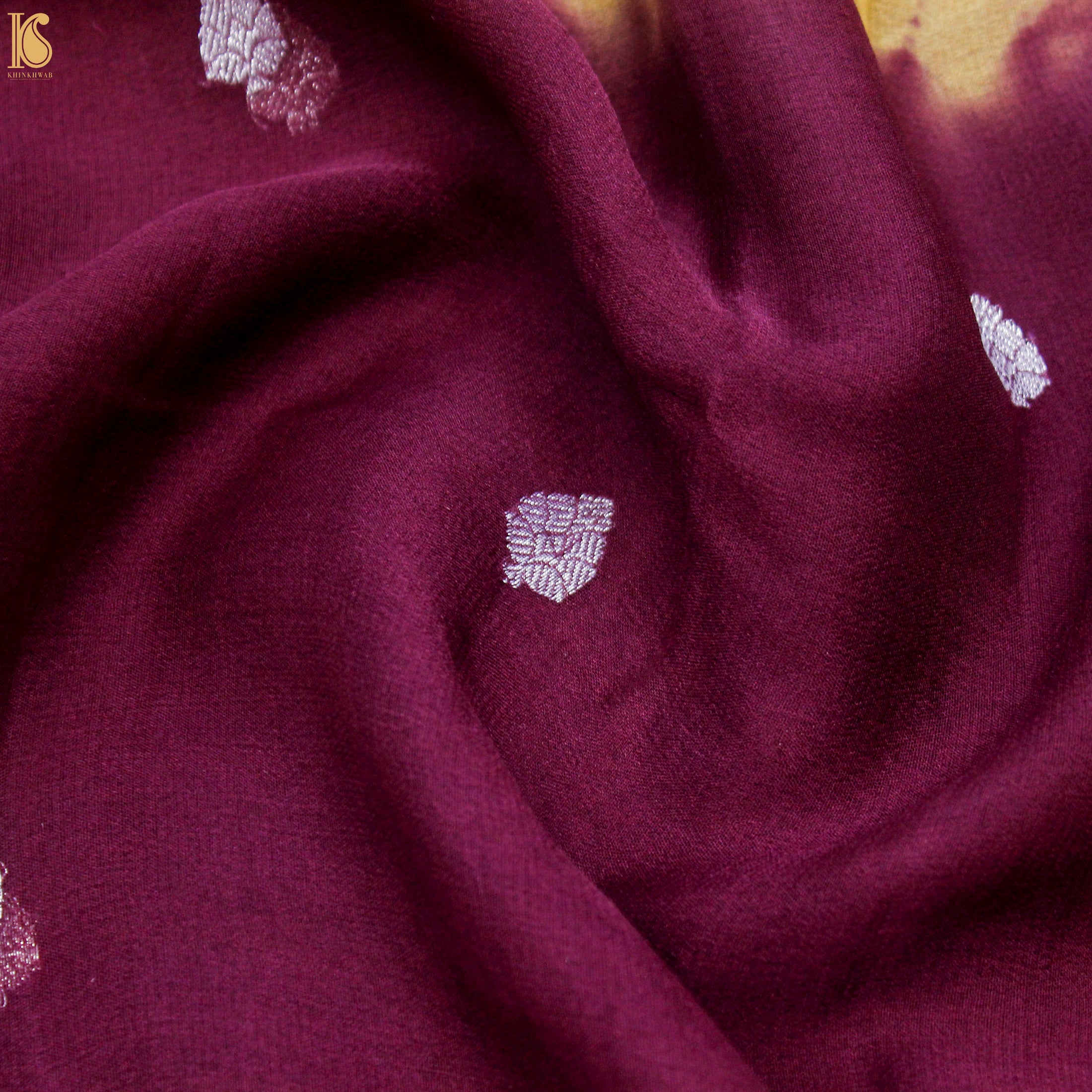 Yellow & Mehroon Pure Georgette Handloom Banarasi Shibori Saree - Khinkhwab
