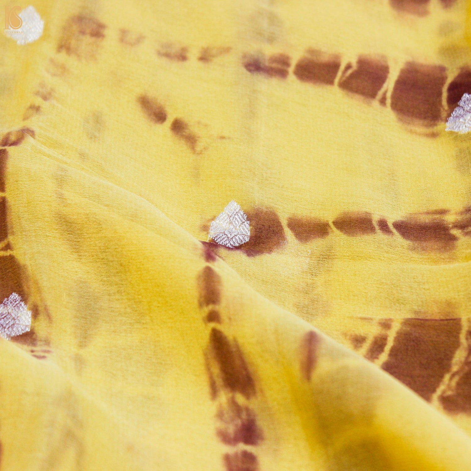 Yellow & Mehroon Pure Georgette Handloom Banarasi Shibori Saree - Khinkhwab