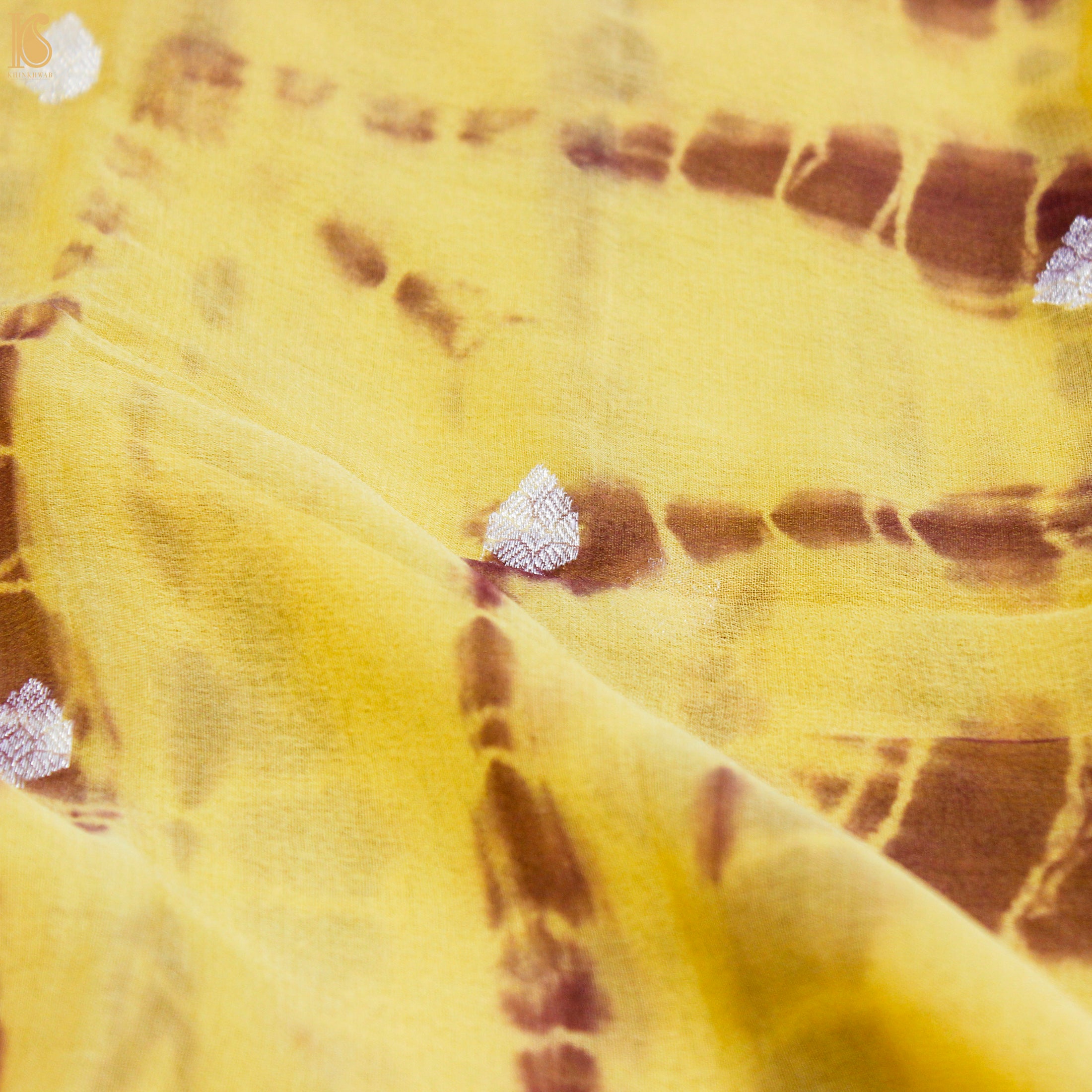 Yellow & Mehroon Pure Georgette Handloom Banarasi Shibori Saree - Khinkhwab