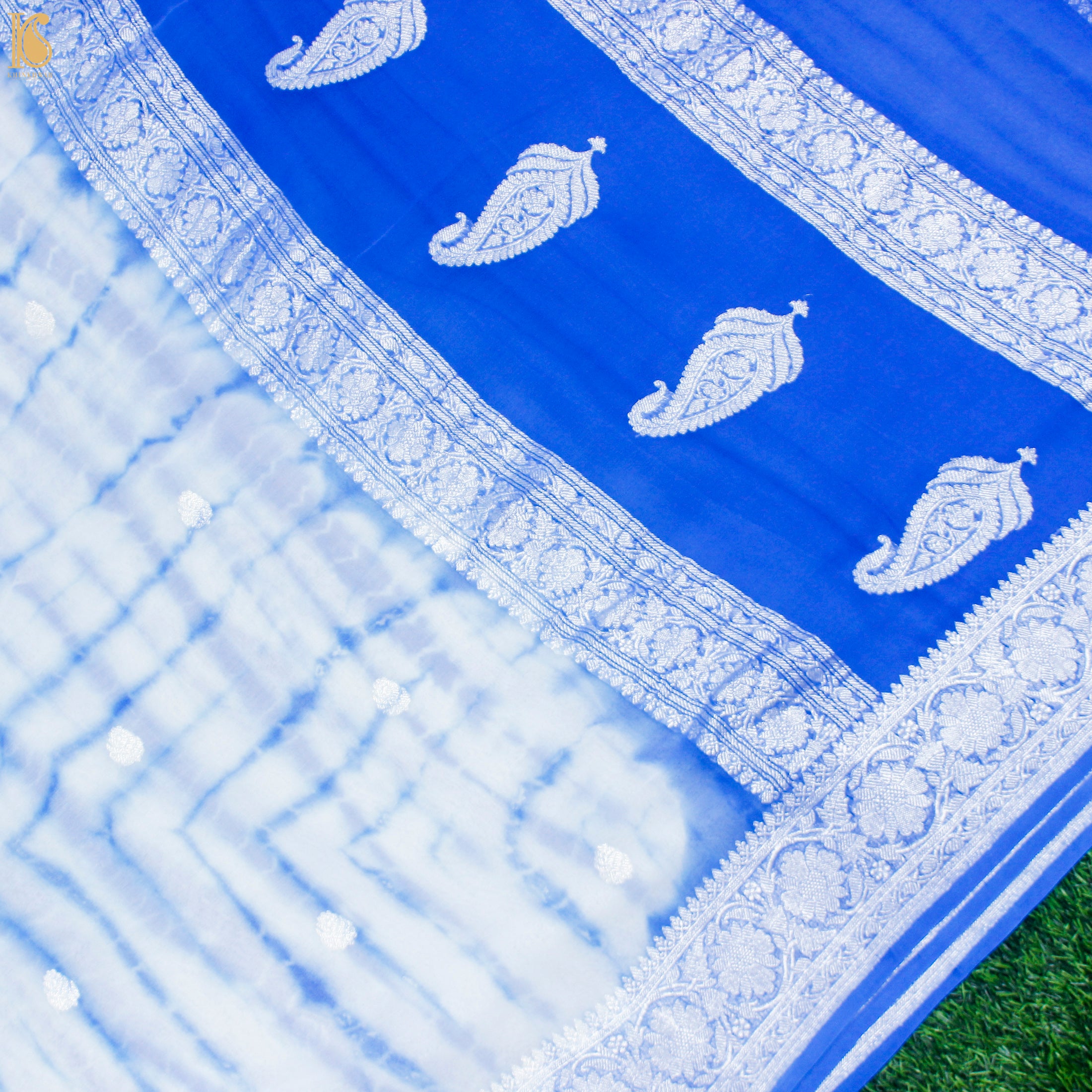 Navy Blue Pure Georgette Handloom Banarasi Shibori Saree - Khinkhwab