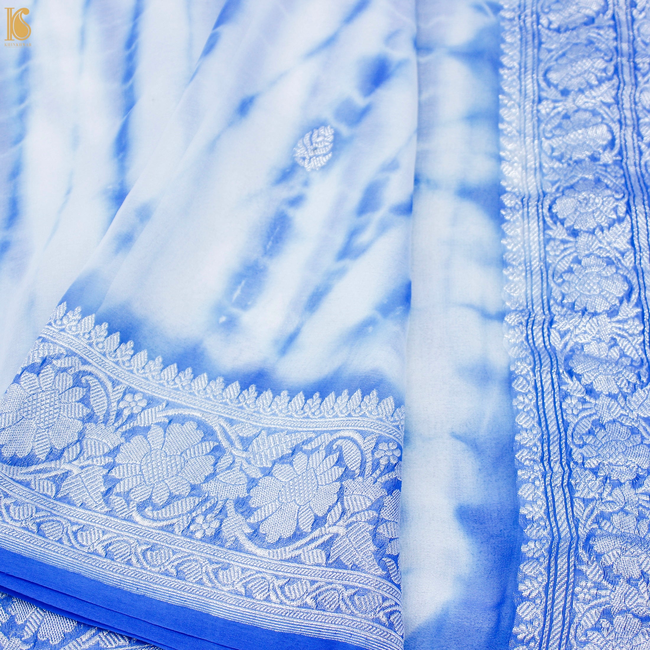 Navy Blue Pure Georgette Handloom Banarasi Shibori Saree - Khinkhwab