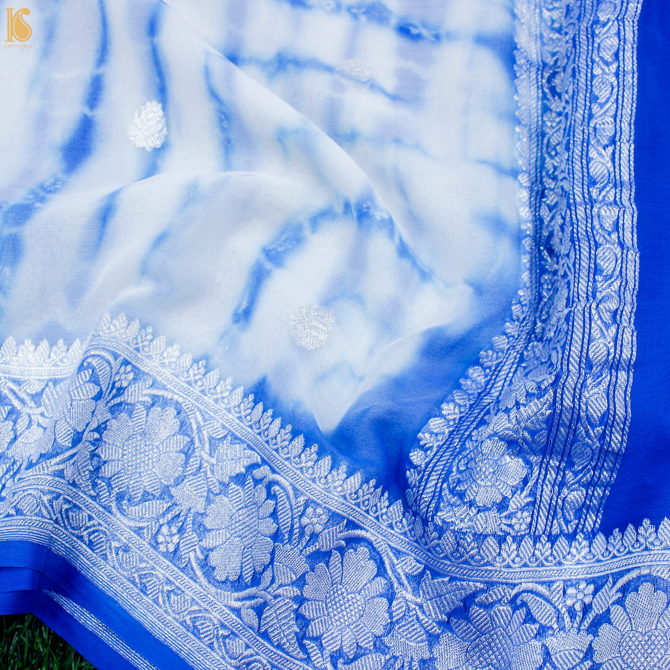 Navy Blue Pure Georgette Handloom Banarasi Shibori Saree - Khinkhwab