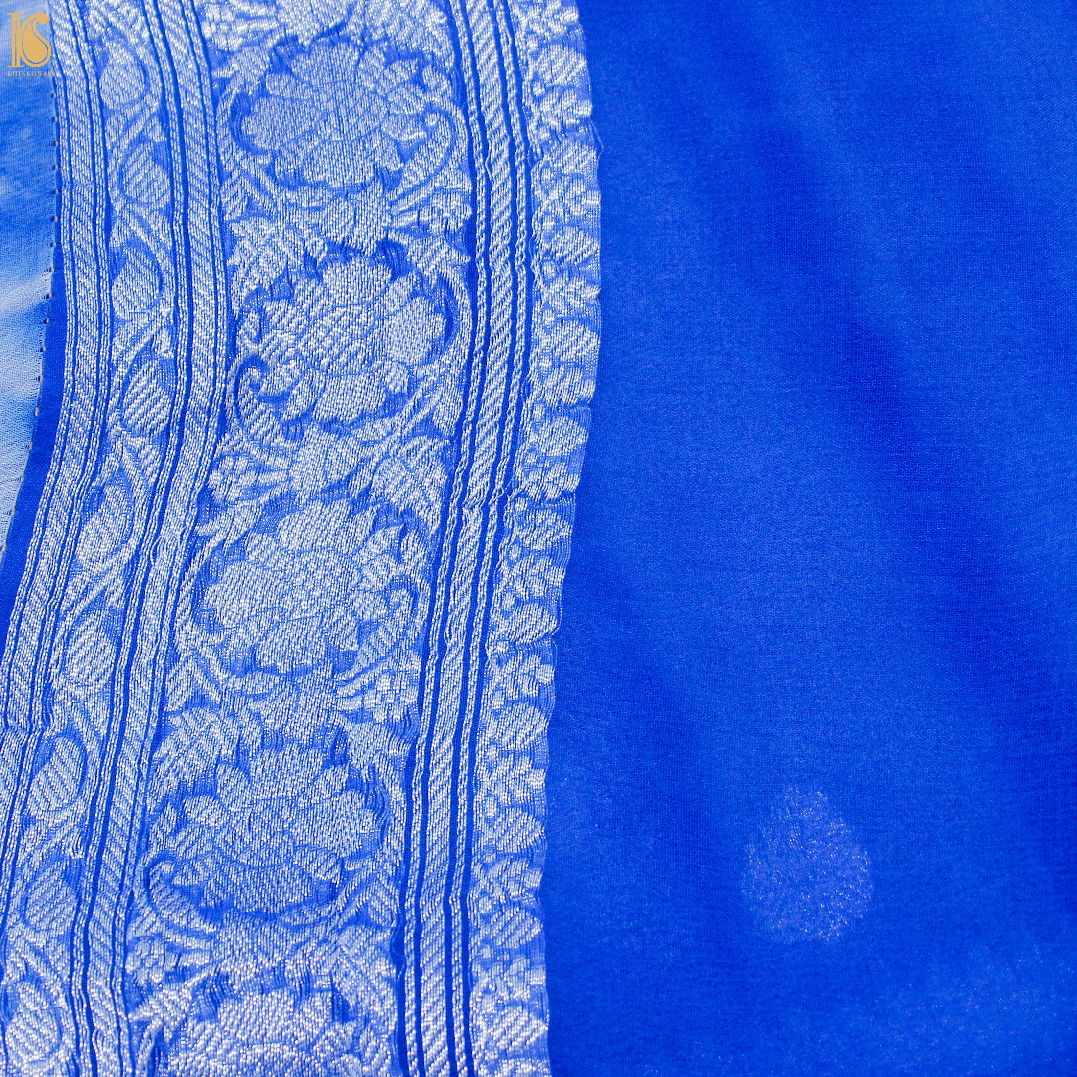 Navy Blue Pure Georgette Handloom Banarasi Shibori Saree - Khinkhwab