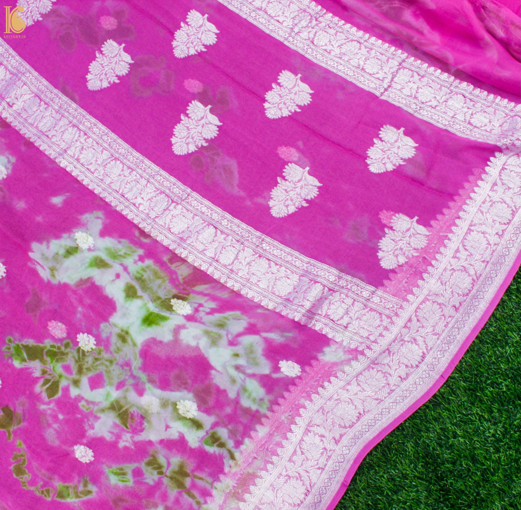 Razzle Dazzle Rose Pure Georgette Handloom Banarasi Shibori Saree - Khinkhwab