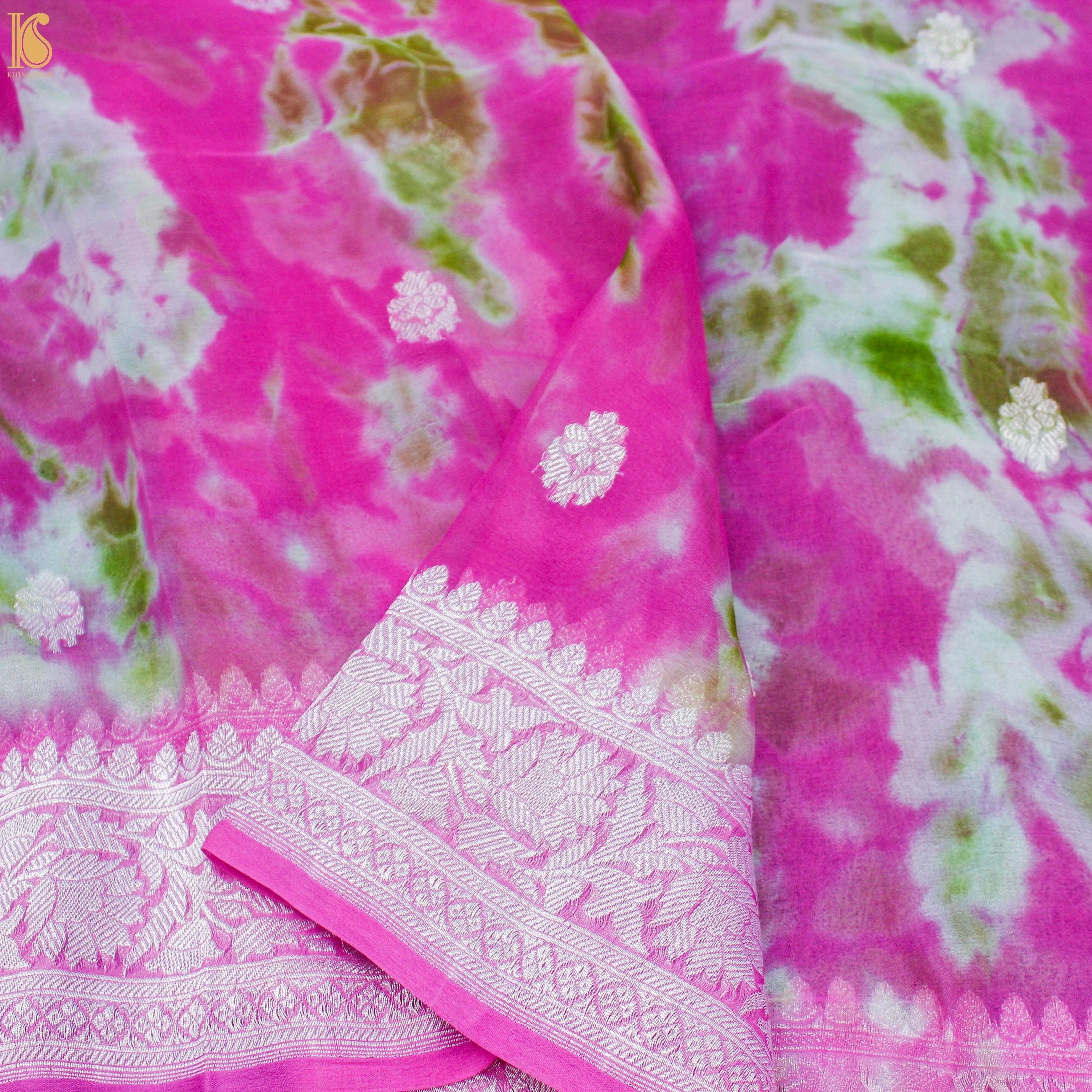 Razzle Dazzle Rose Pure Georgette Handloom Banarasi Shibori Saree - Khinkhwab