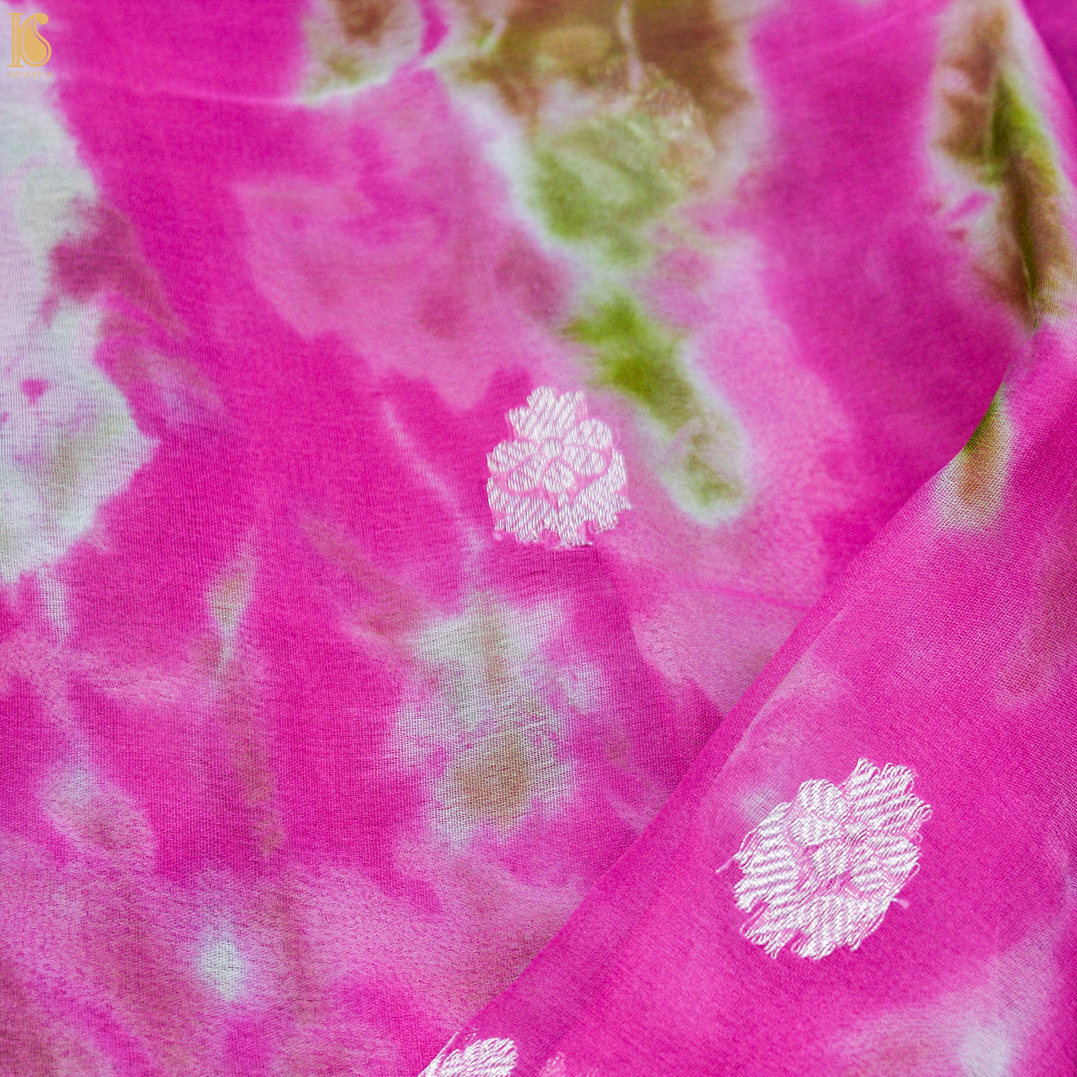Razzle Dazzle Rose Pure Georgette Handloom Banarasi Shibori Saree - Khinkhwab