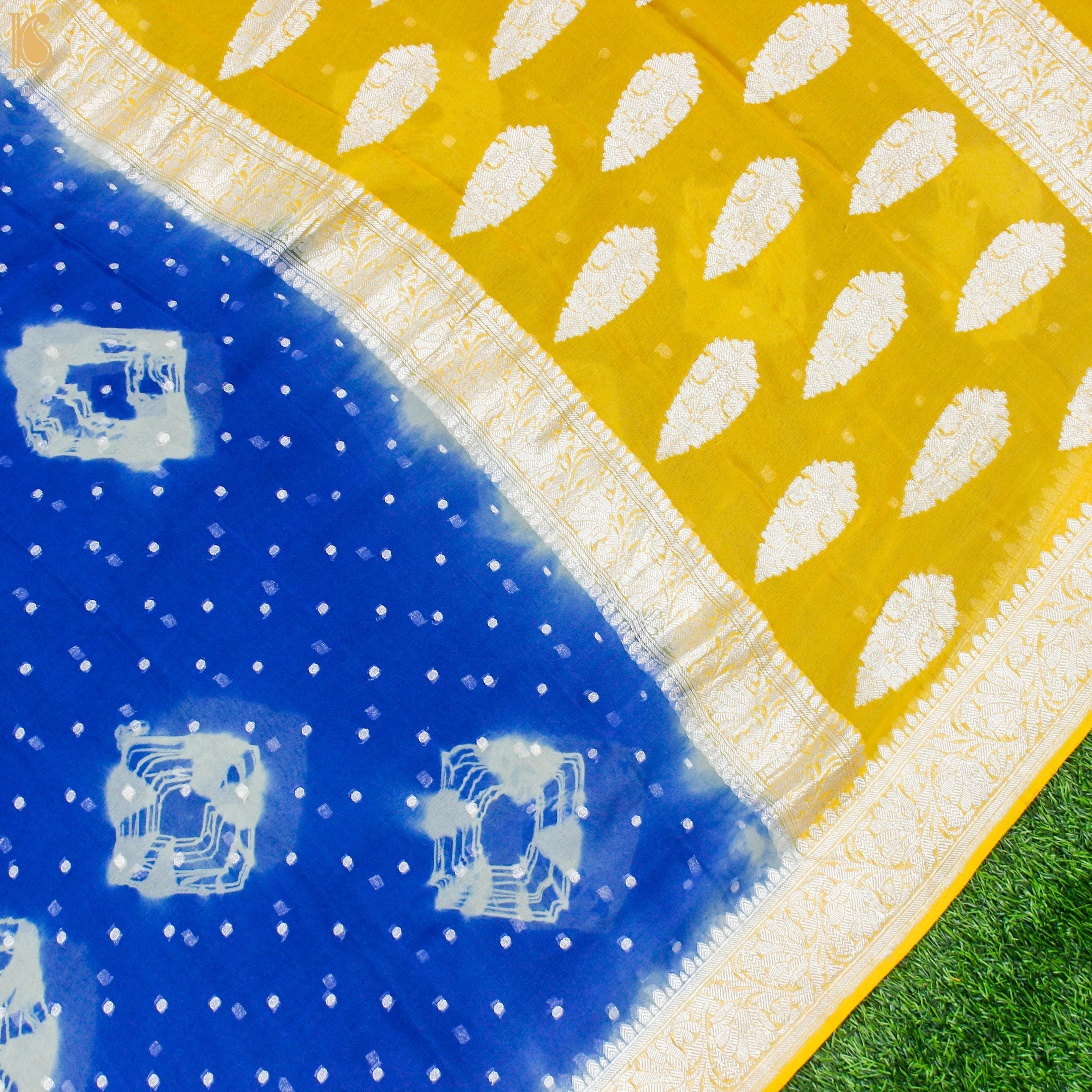 Klein Blue Pure Georgette Handloom Banarasi Shibori Saree - Khinkhwab