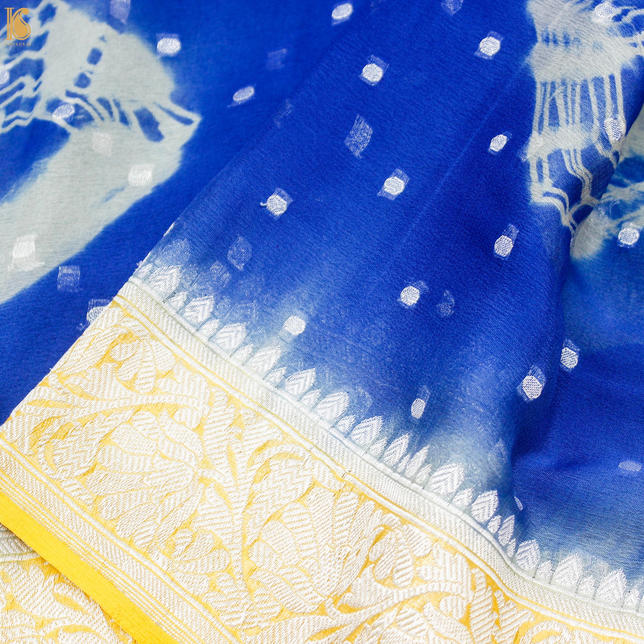 Klein Blue Pure Georgette Handloom Banarasi Shibori Saree - Khinkhwab