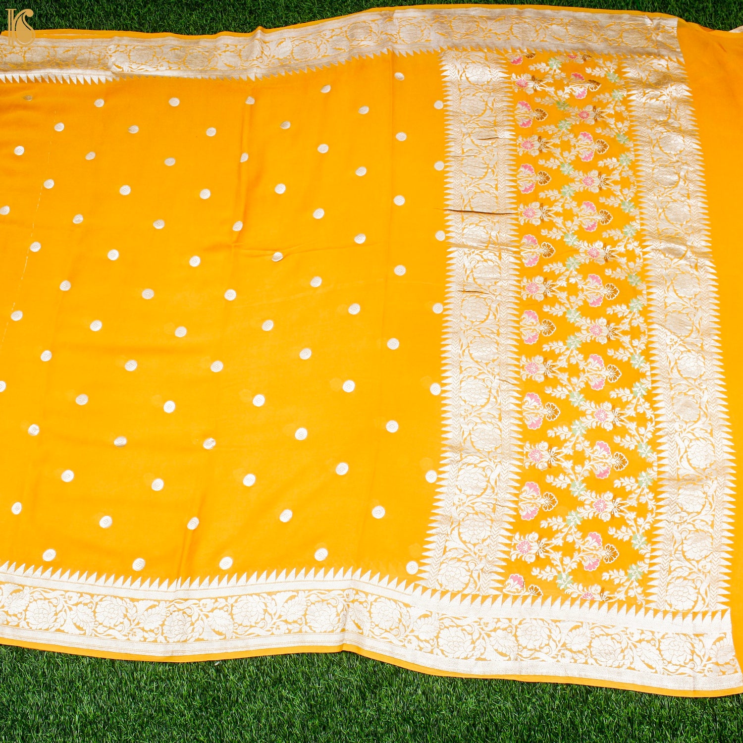 Orange Pure Georgette Handloom Banarasi Ashrafi Boota Saree - Khinkhwab