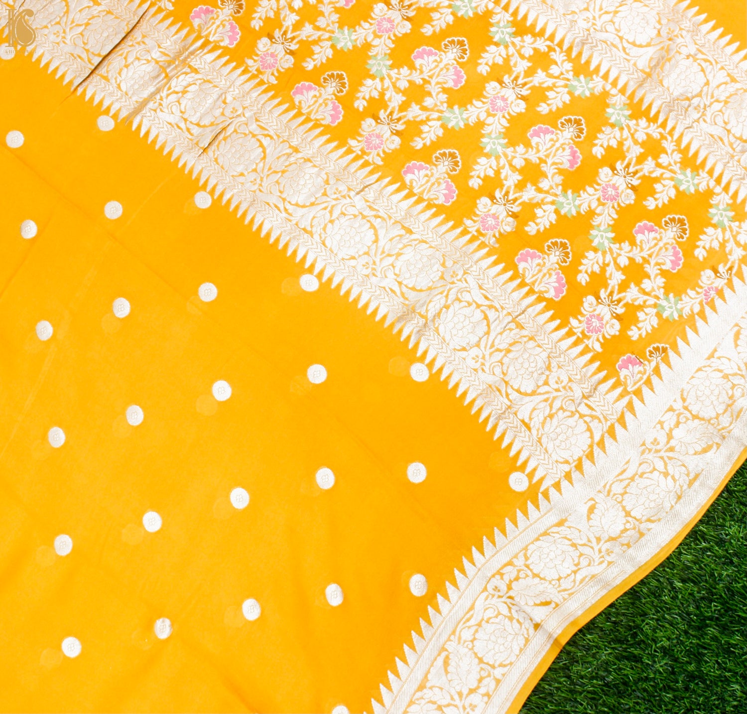 Orange Pure Georgette Handloom Banarasi Ashrafi Boota Saree - Khinkhwab