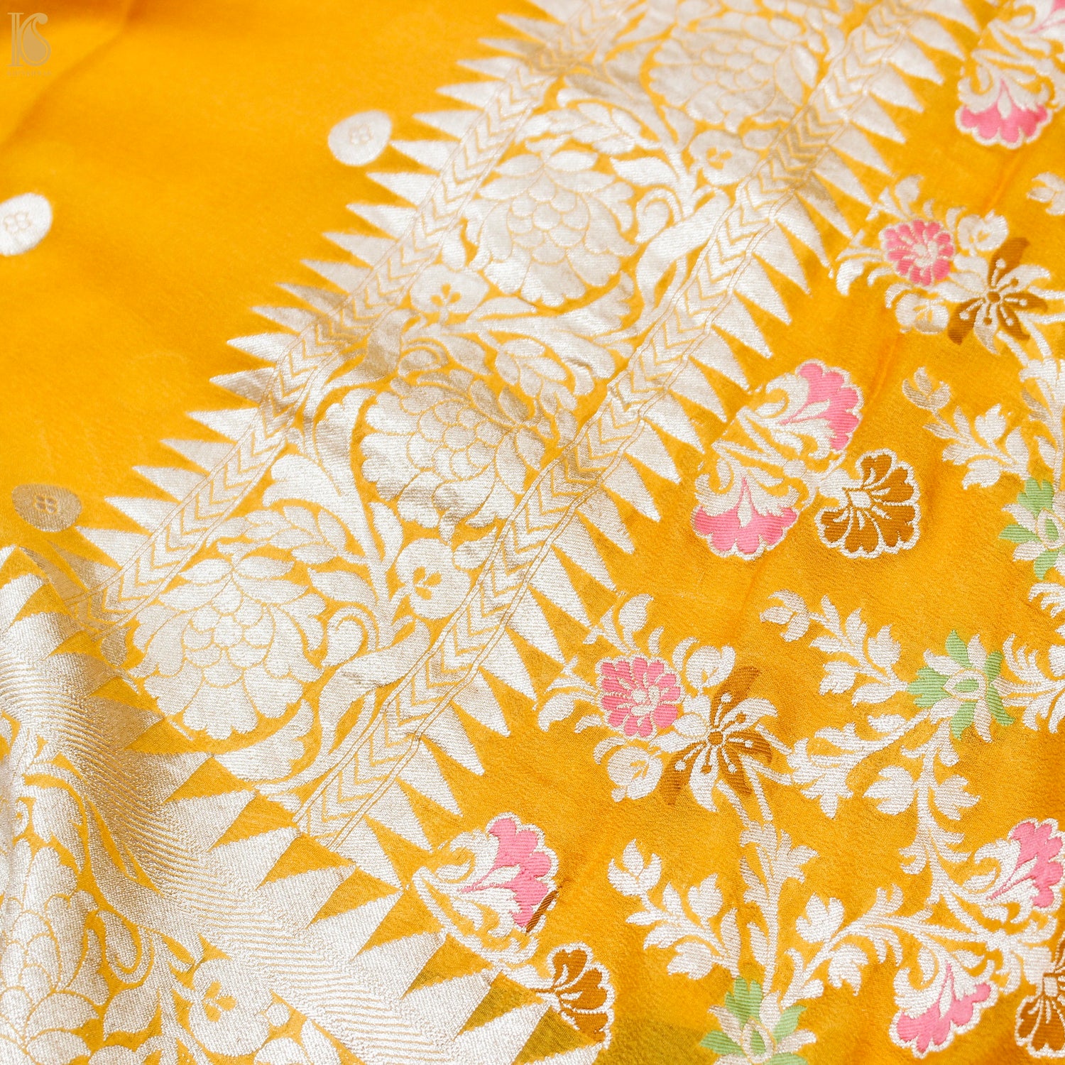 Orange Pure Georgette Handloom Banarasi Ashrafi Boota Saree - Khinkhwab