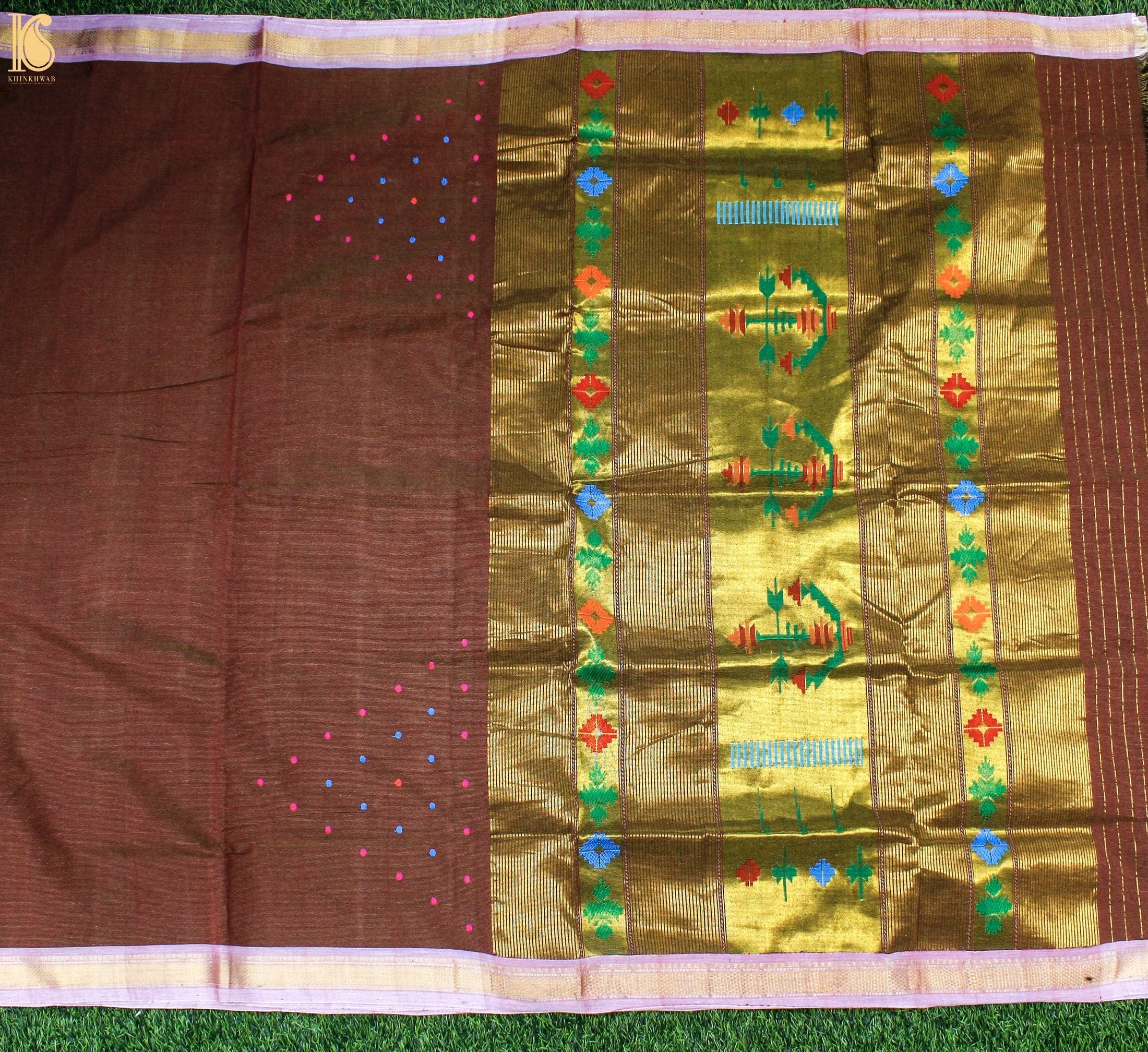 Red Oxide Pure Cotton Tissue Handwoven Paithani Saree - Khinkhwab