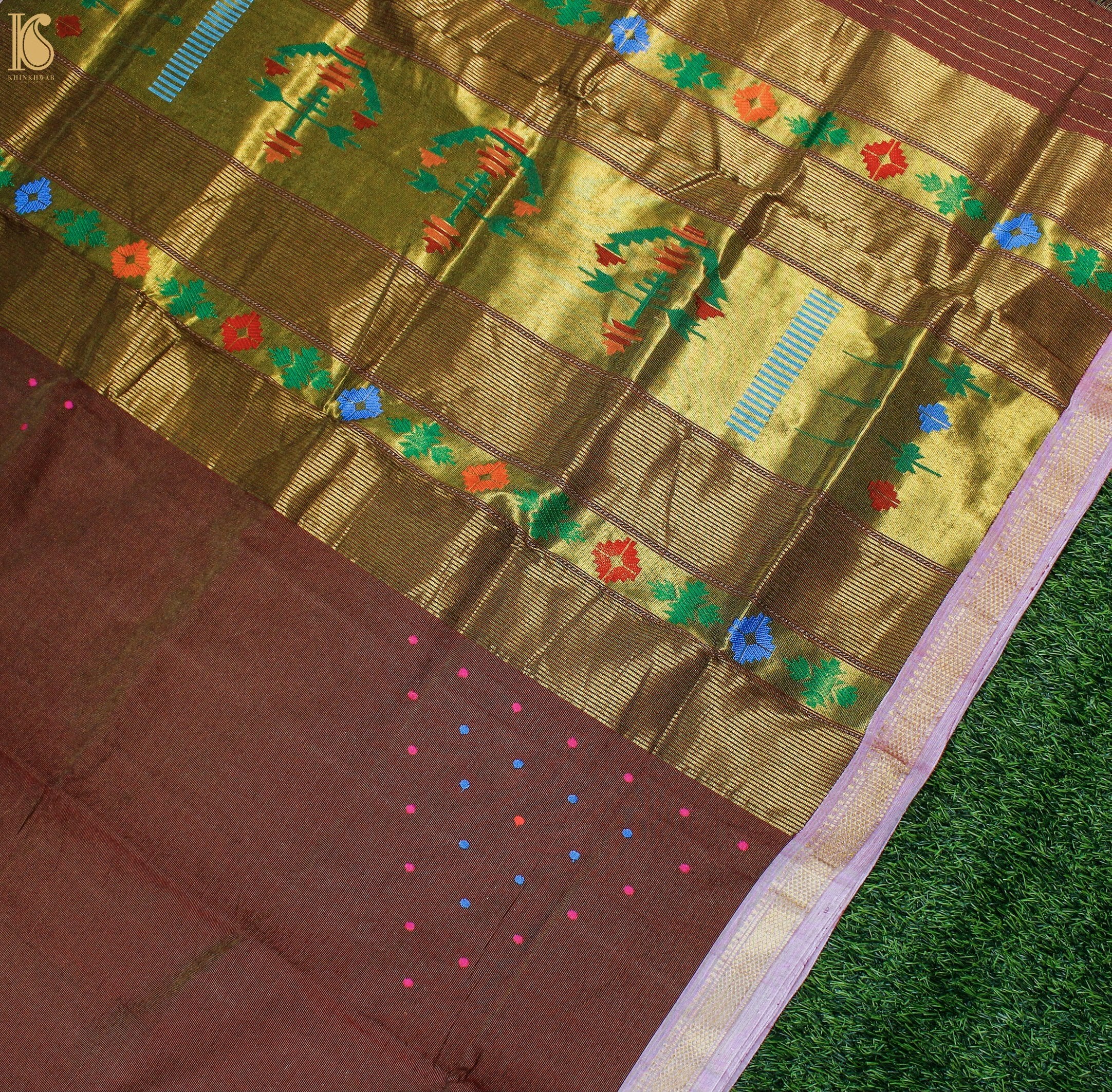 Red Oxide Pure Cotton Tissue Handwoven Paithani Saree - Khinkhwab