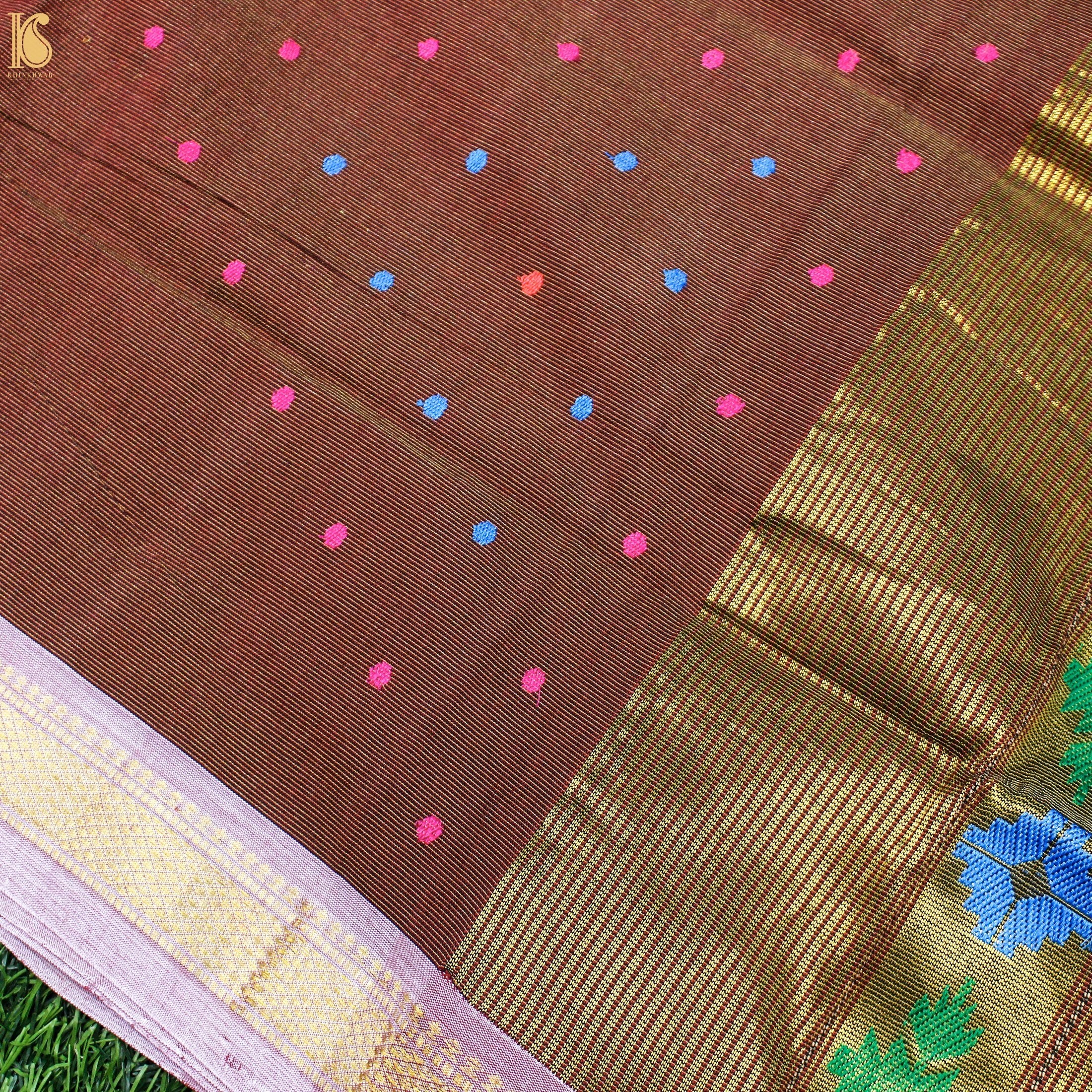 Red Oxide Pure Cotton Tissue Handwoven Paithani Saree - Khinkhwab