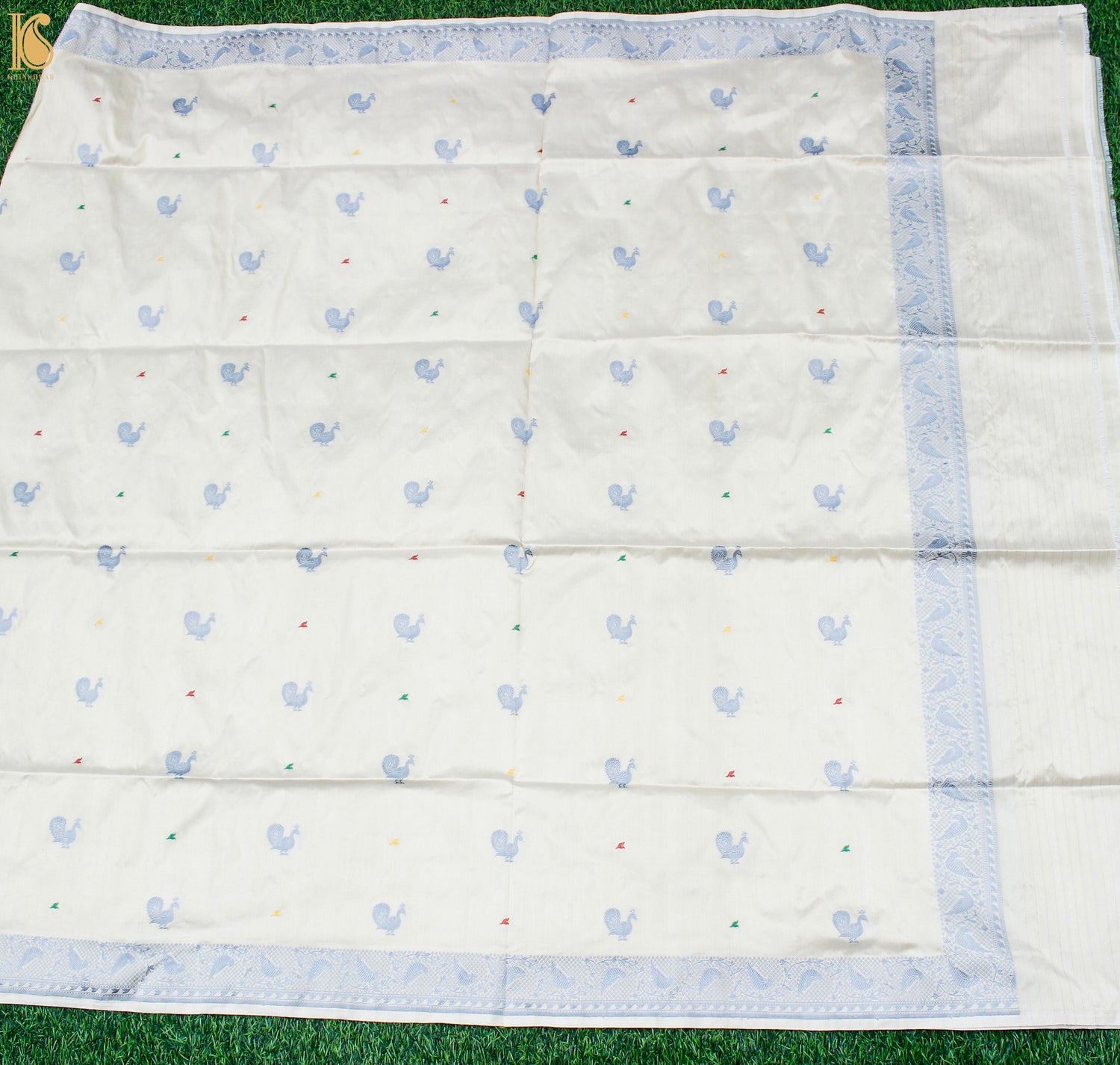 Ecru White Pure Katan Silk Handwoven Banarasi Kadwa Resham Dupatta - Khinkhwab