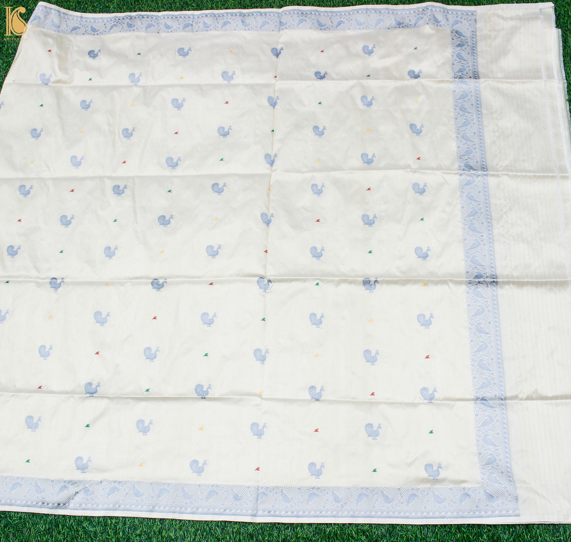 Ecru White Pure Katan Silk Handwoven Banarasi Kadwa Resham Dupatta - Khinkhwab