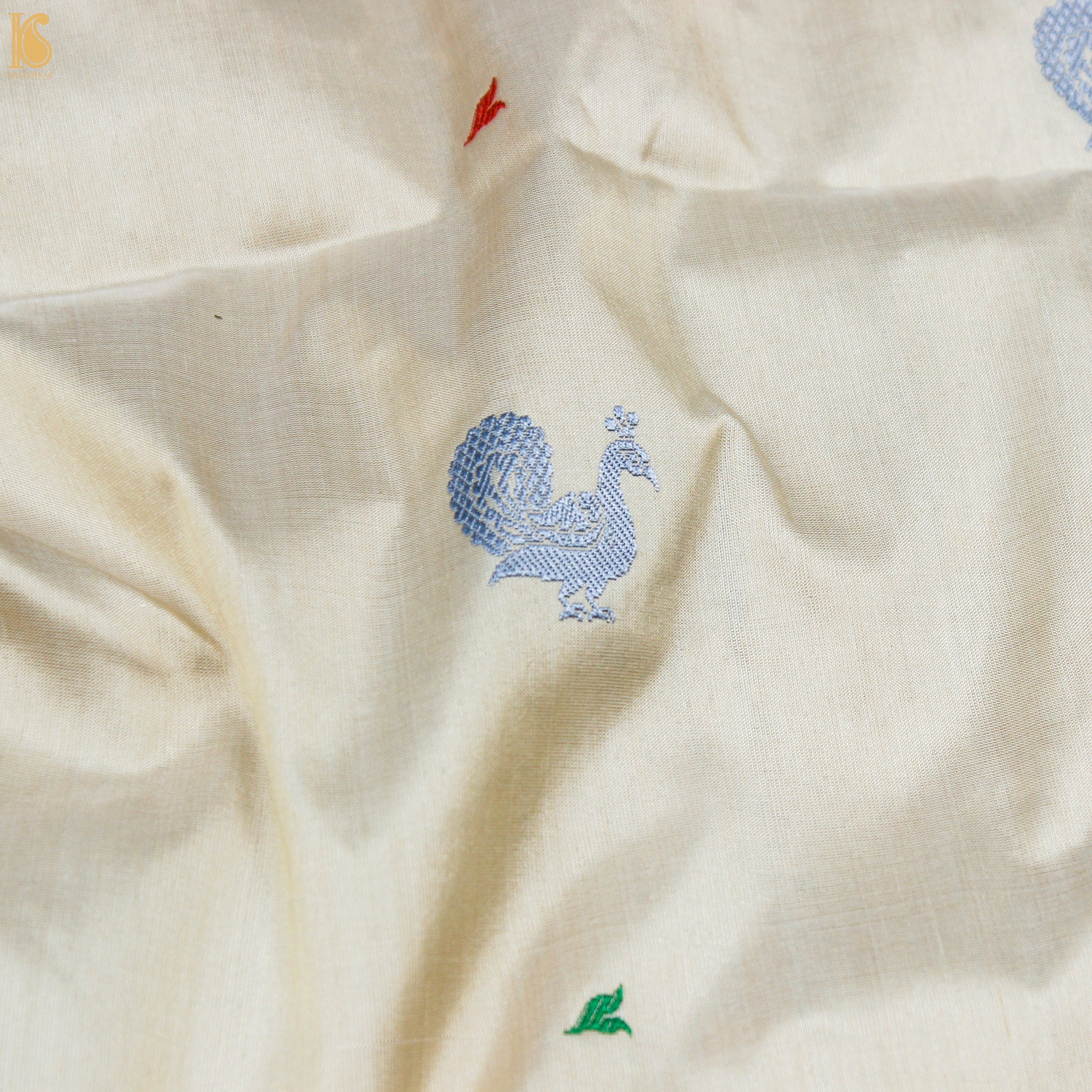 Ecru White Pure Katan Silk Handwoven Banarasi Kadwa Resham Dupatta - Khinkhwab