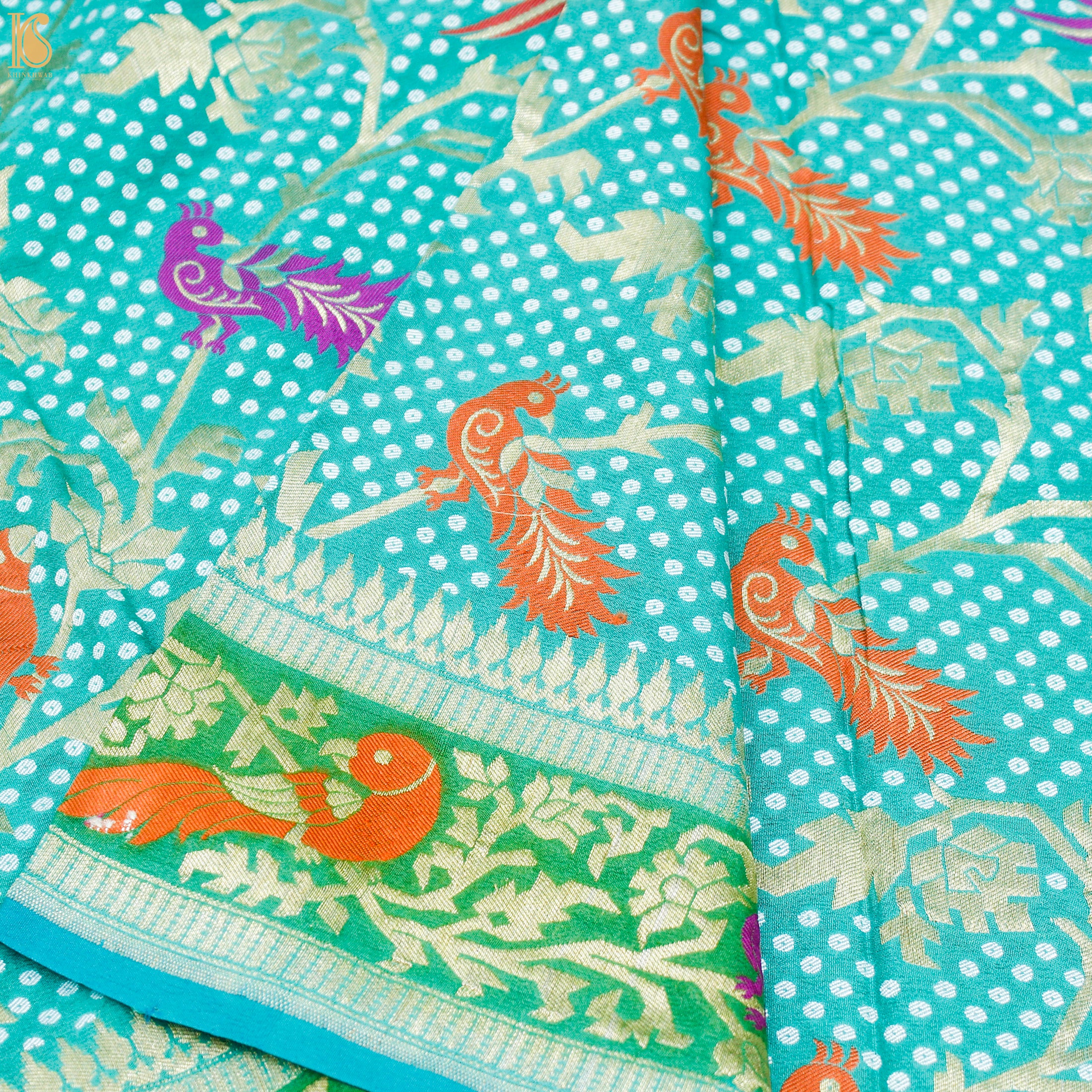 Turquoise Pure Georgette Shikargah Handloom Banarasi Dupatta - Khinkhwab