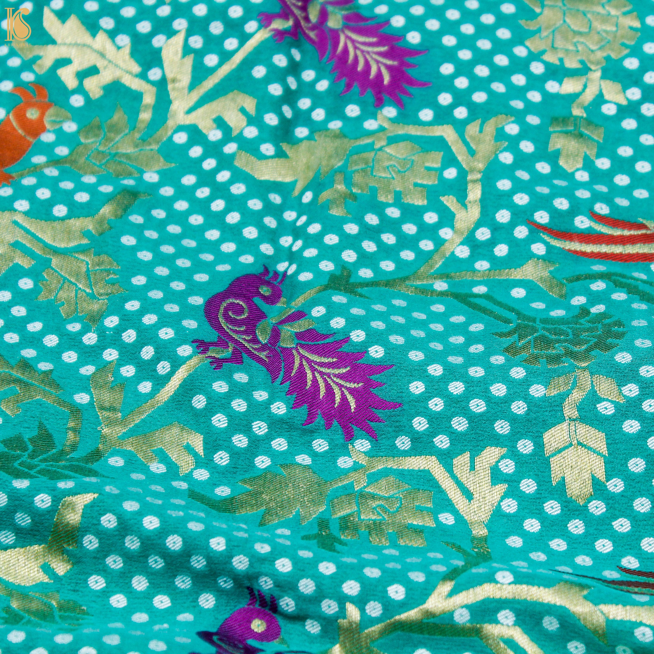 Turquoise Pure Georgette Shikargah Handloom Banarasi Dupatta - Khinkhwab