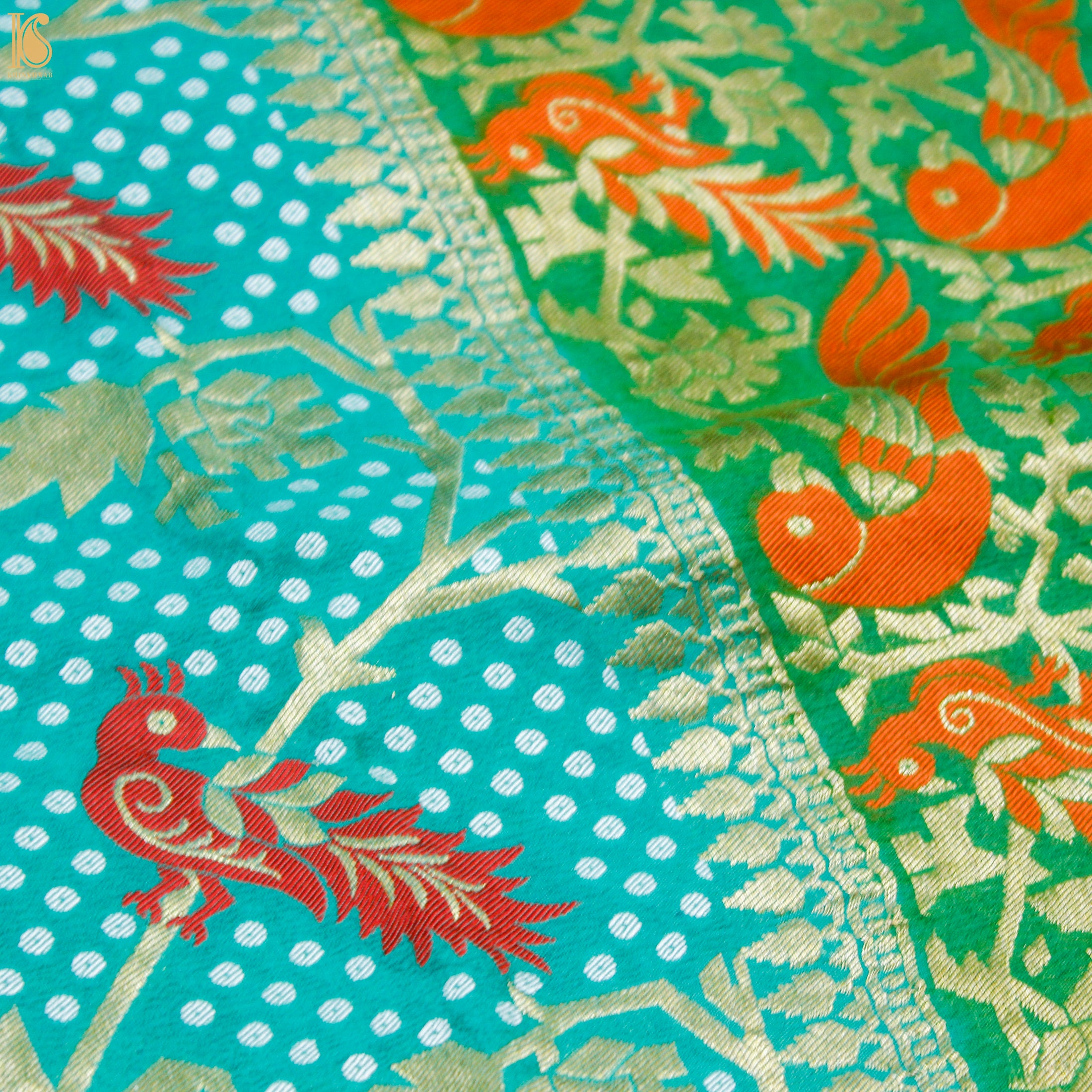 Turquoise Pure Georgette Shikargah Handloom Banarasi Dupatta - Khinkhwab