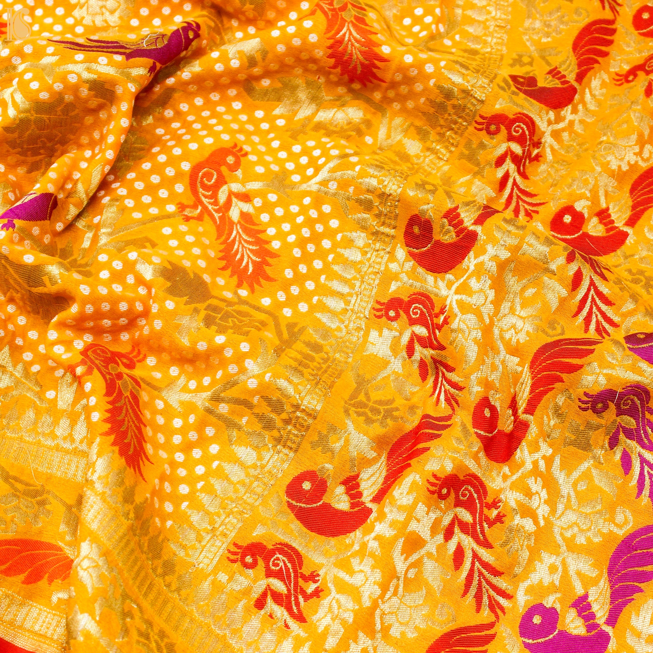 Sunglow Yellow Pure Georgette Shikargah Handloom Banarasi Dupatta - Khinkhwab
