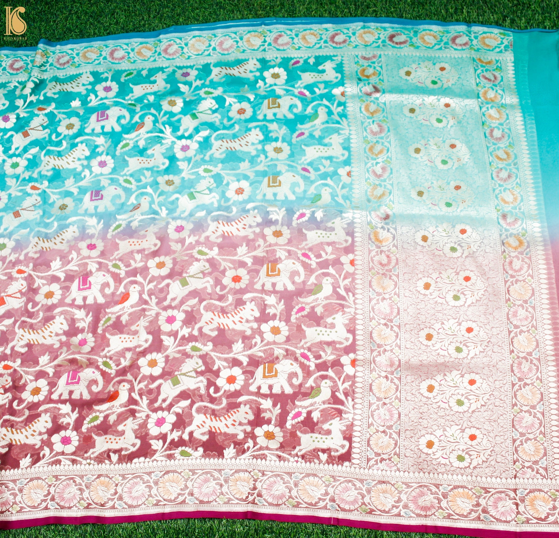 Double Shade Pure Georgette Silk Banarasi Shikargah Dupatta - Khinkhwab