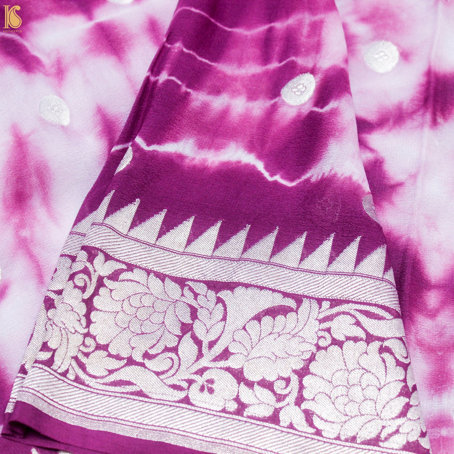 Violet Pure Georgette Handloom Banarasi Ashrafi Boota Shibori Dupatta - Khinkhwab
