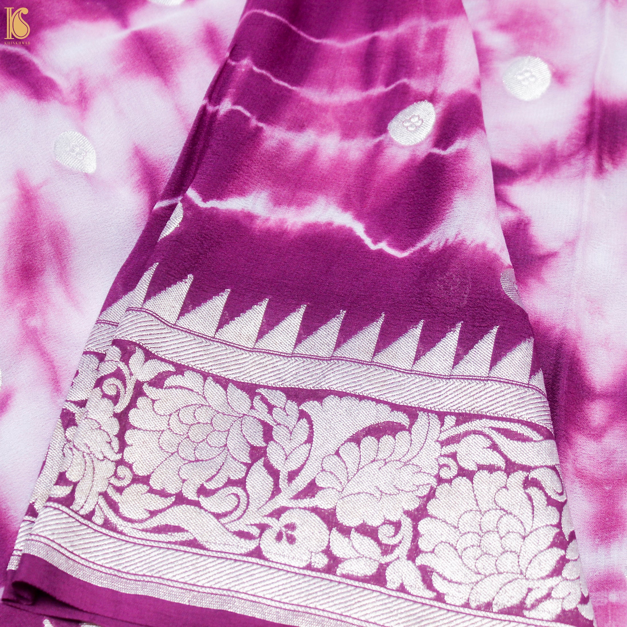 Violet Pure Georgette Handloom Banarasi Ashrafi Boota Shibori Dupatta - Khinkhwab