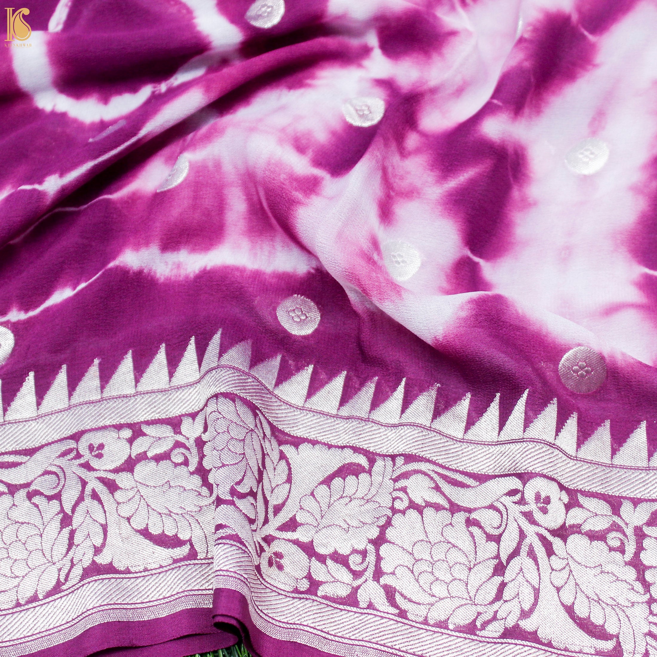 Violet Pure Georgette Handloom Banarasi Ashrafi Boota Shibori Dupatta - Khinkhwab