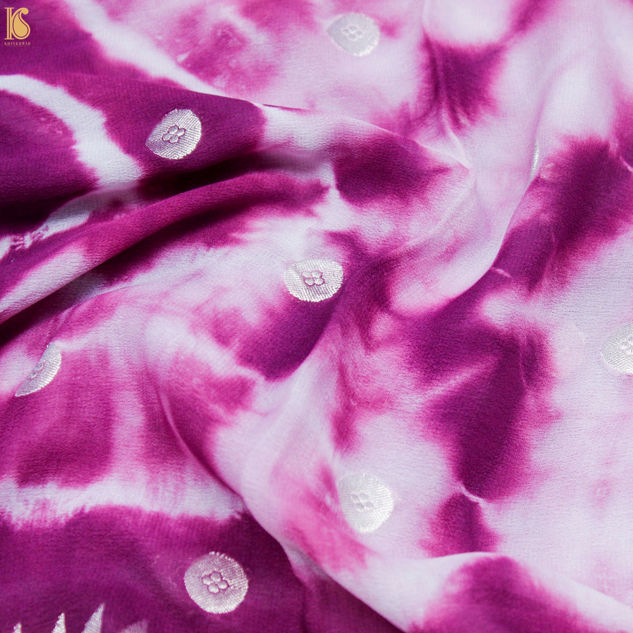 Violet Pure Georgette Handloom Banarasi Ashrafi Boota Shibori Dupatta - Khinkhwab