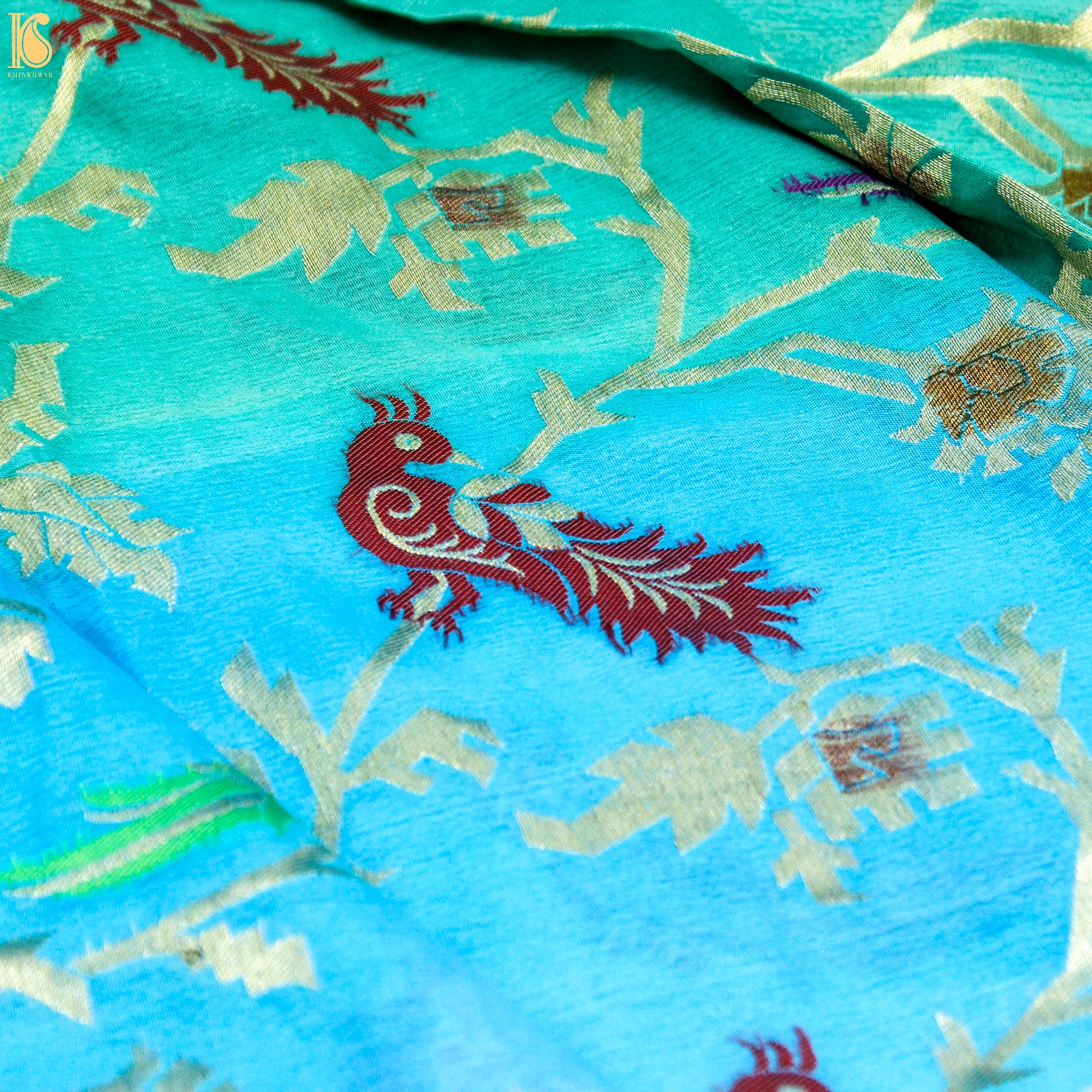Tricolor Pure Georgette Shikargah Handloom Banarasi Dupatta - Khinkhwab
