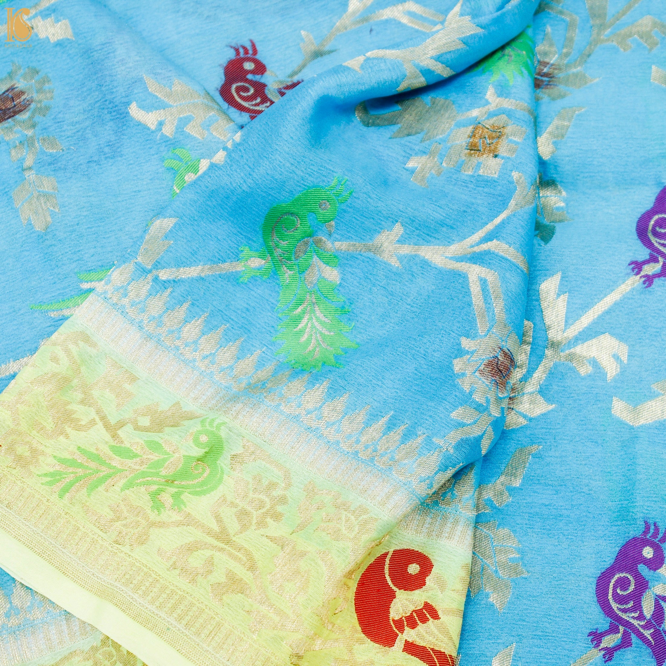 Tricolor Pure Georgette Shikargah Handloom Banarasi Dupatta - Khinkhwab