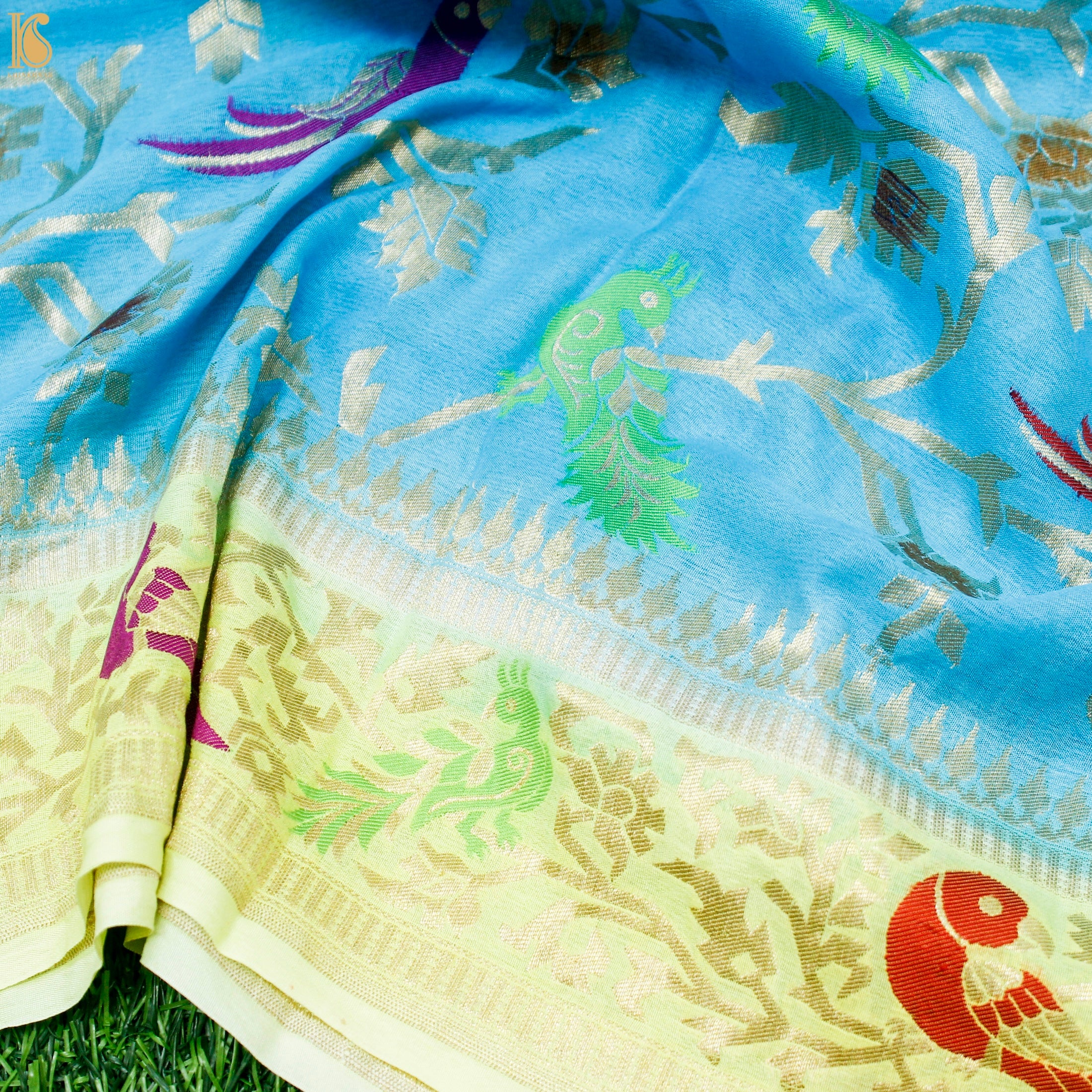 Tricolor Pure Georgette Shikargah Handloom Banarasi Dupatta - Khinkhwab