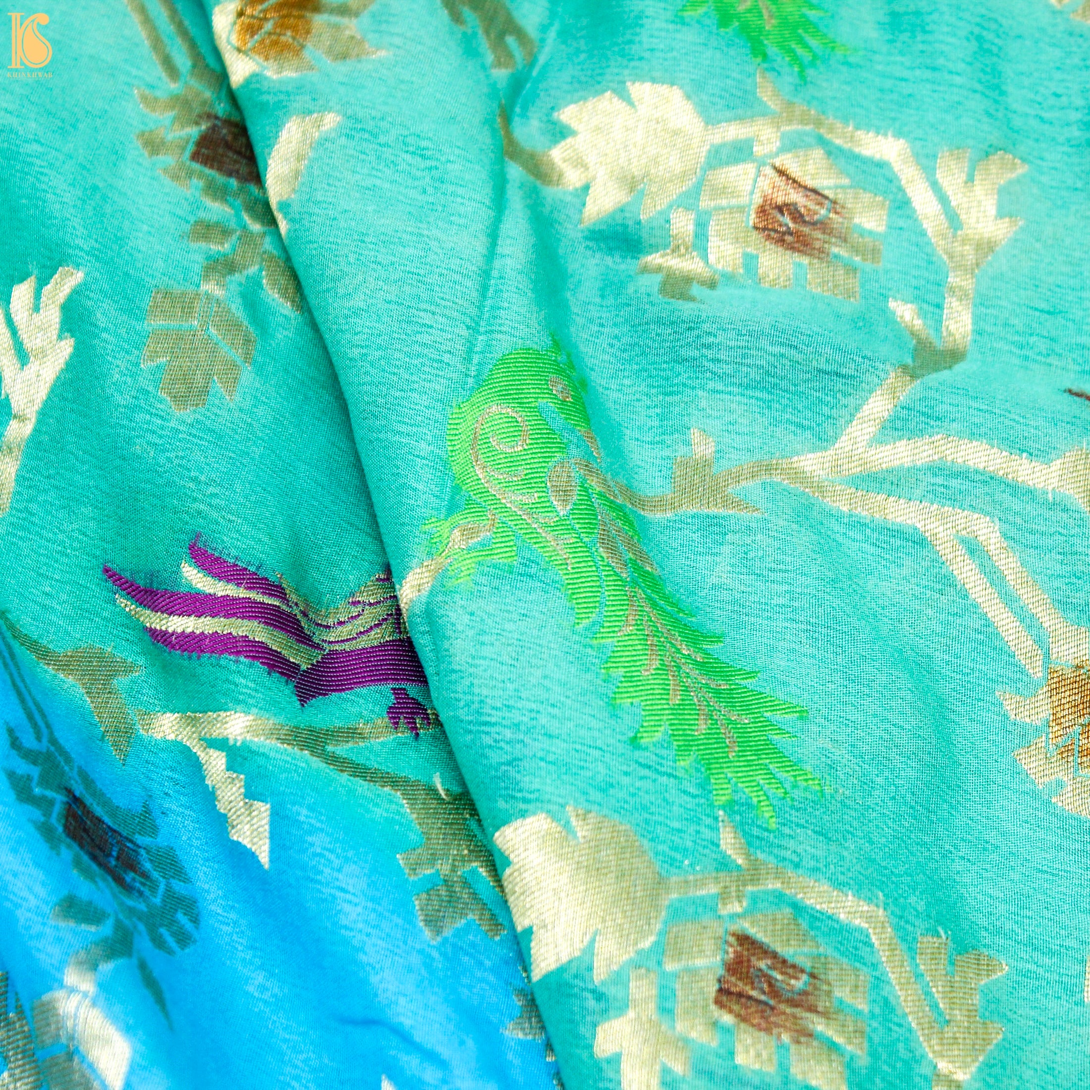 Tricolor Pure Georgette Shikargah Handloom Banarasi Dupatta - Khinkhwab
