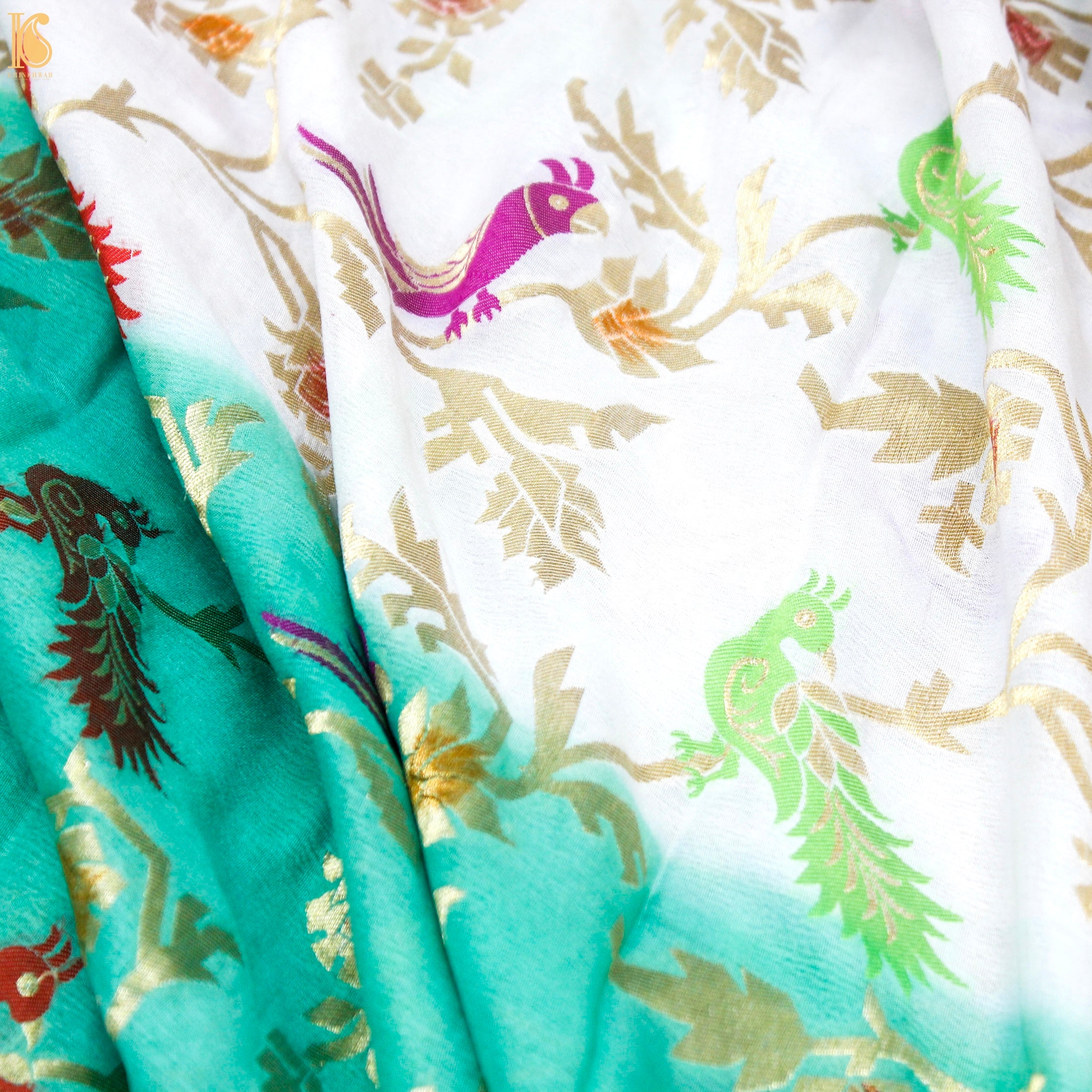 Tricolor Pure Georgette Shikargah Handloom Banarasi Dupatta - Khinkhwab