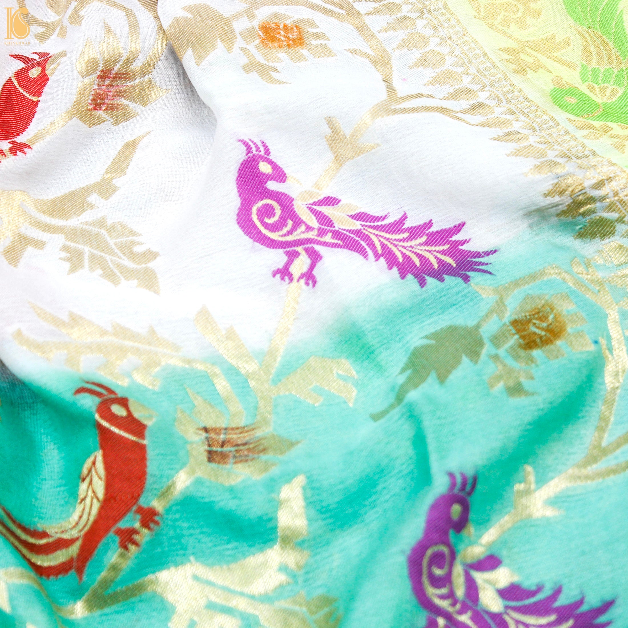 Tricolor Pure Georgette Shikargah Handloom Banarasi Dupatta - Khinkhwab