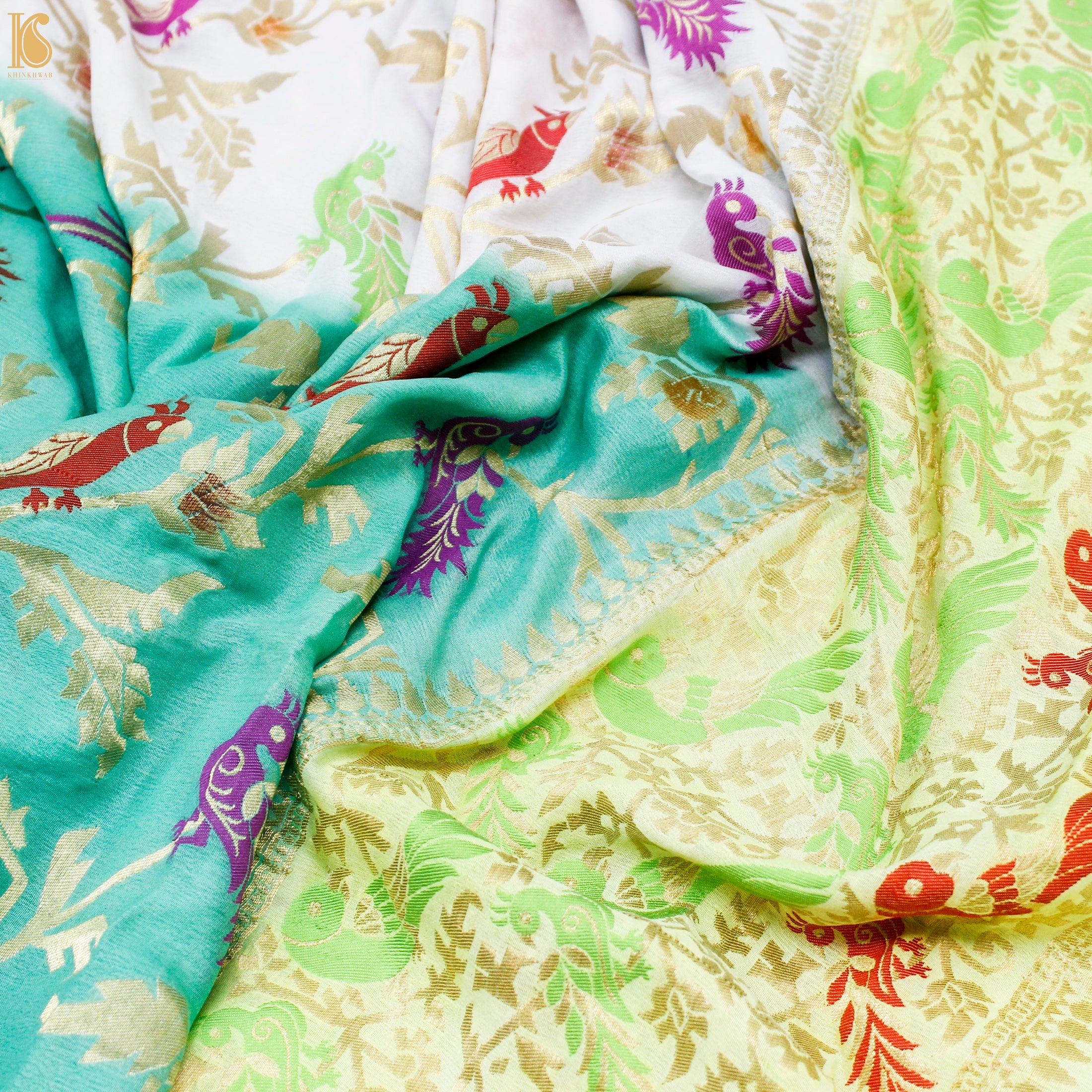 Tricolor Pure Georgette Shikargah Handloom Banarasi Dupatta - Khinkhwab