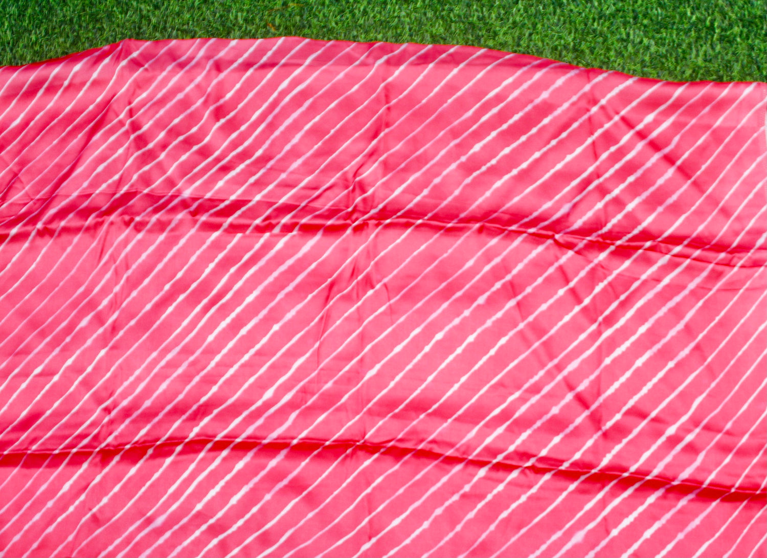 Pink Pure Sateen Silk Print Stripes Fabric - Khinkhwab