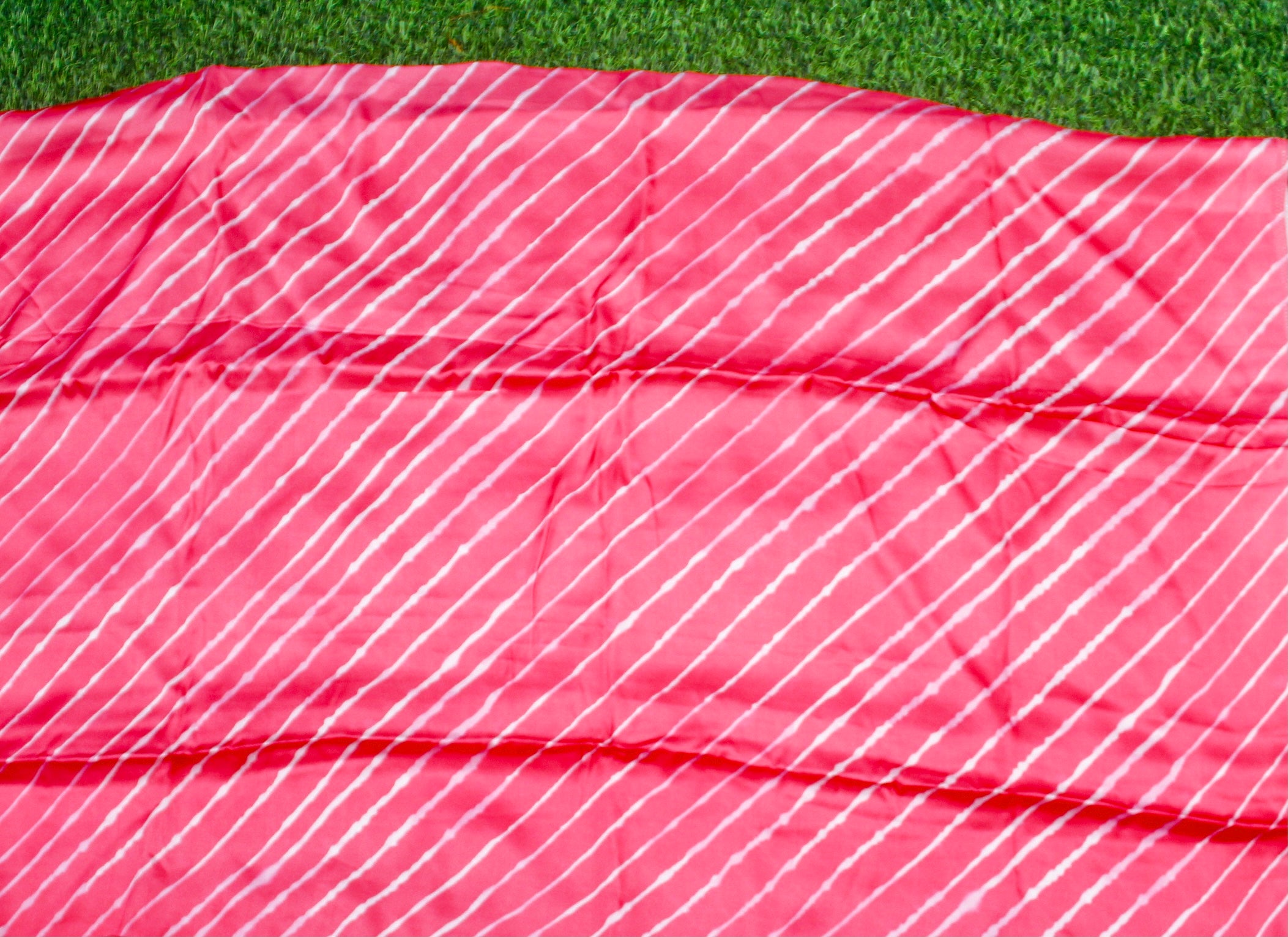 Pink Pure Sateen Silk Print Stripes Fabric - Khinkhwab