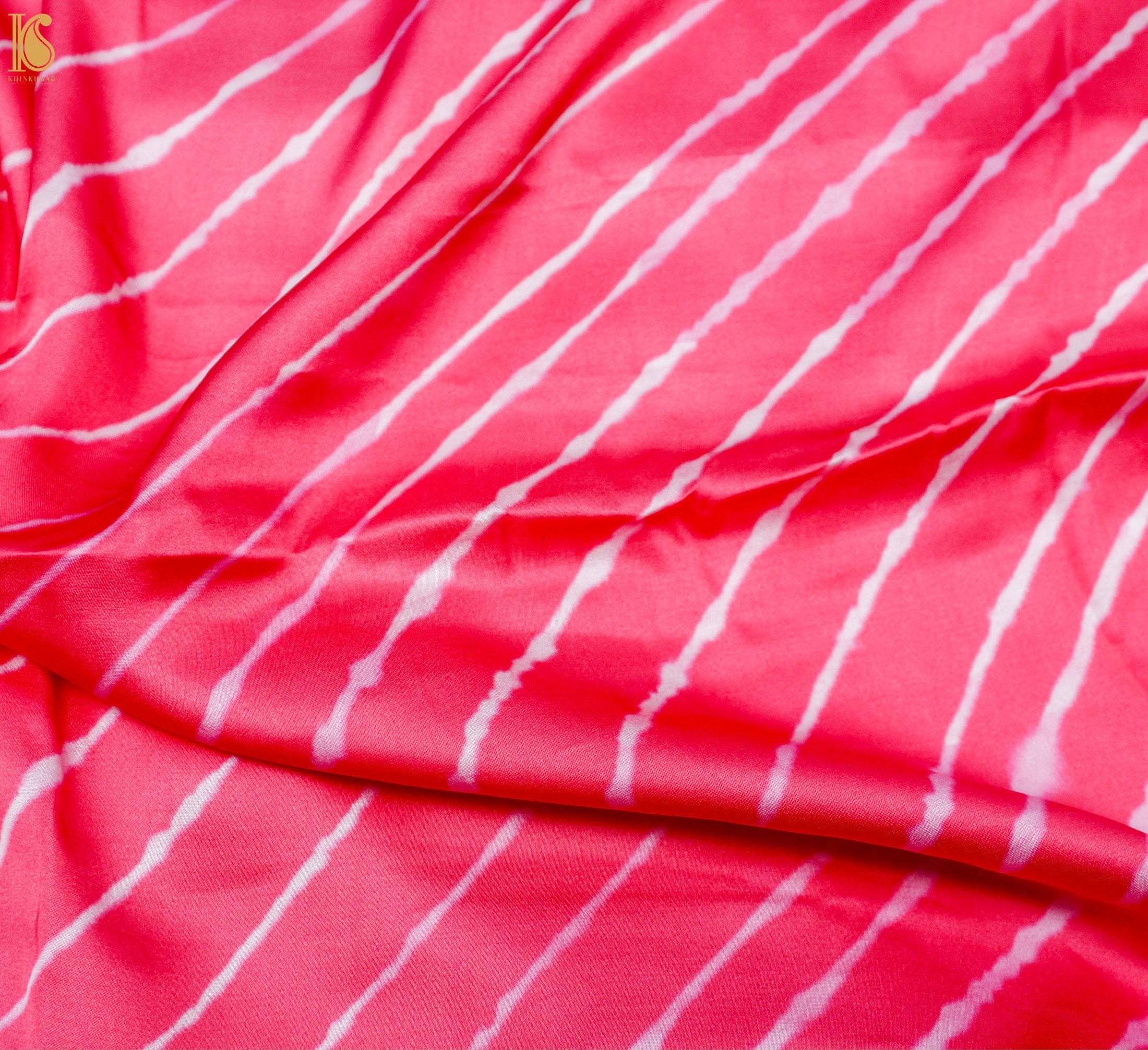 Pink Pure Sateen Silk Print Stripes Fabric - Khinkhwab