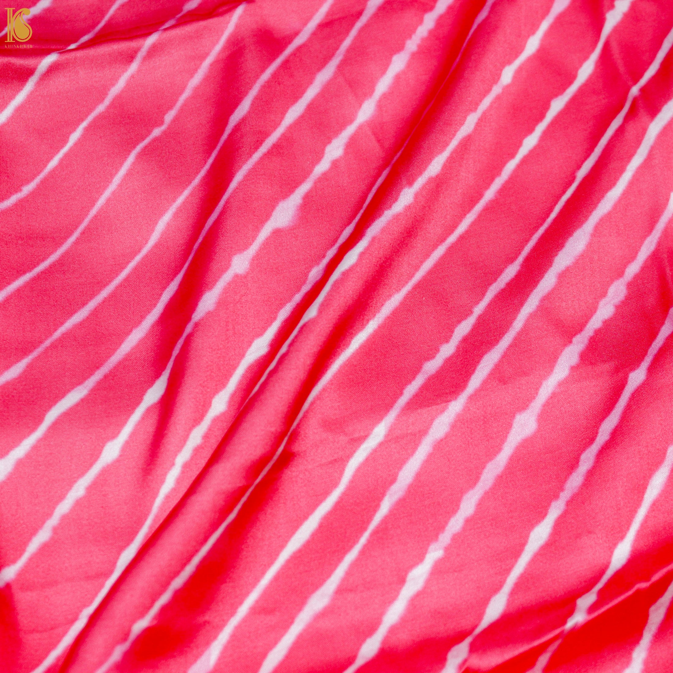 Pink Pure Sateen Silk Print Stripes Fabric - Khinkhwab