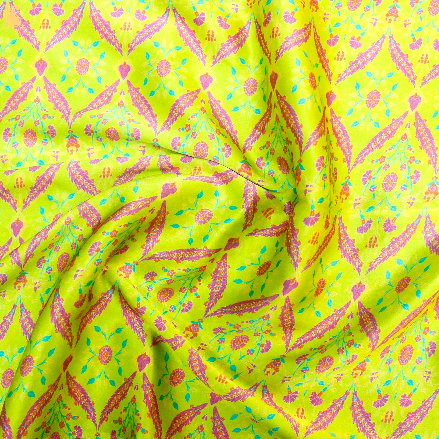 NERGİS - Milan Yellow Pure Sateen Silk Print Fabric - Khinkhwab