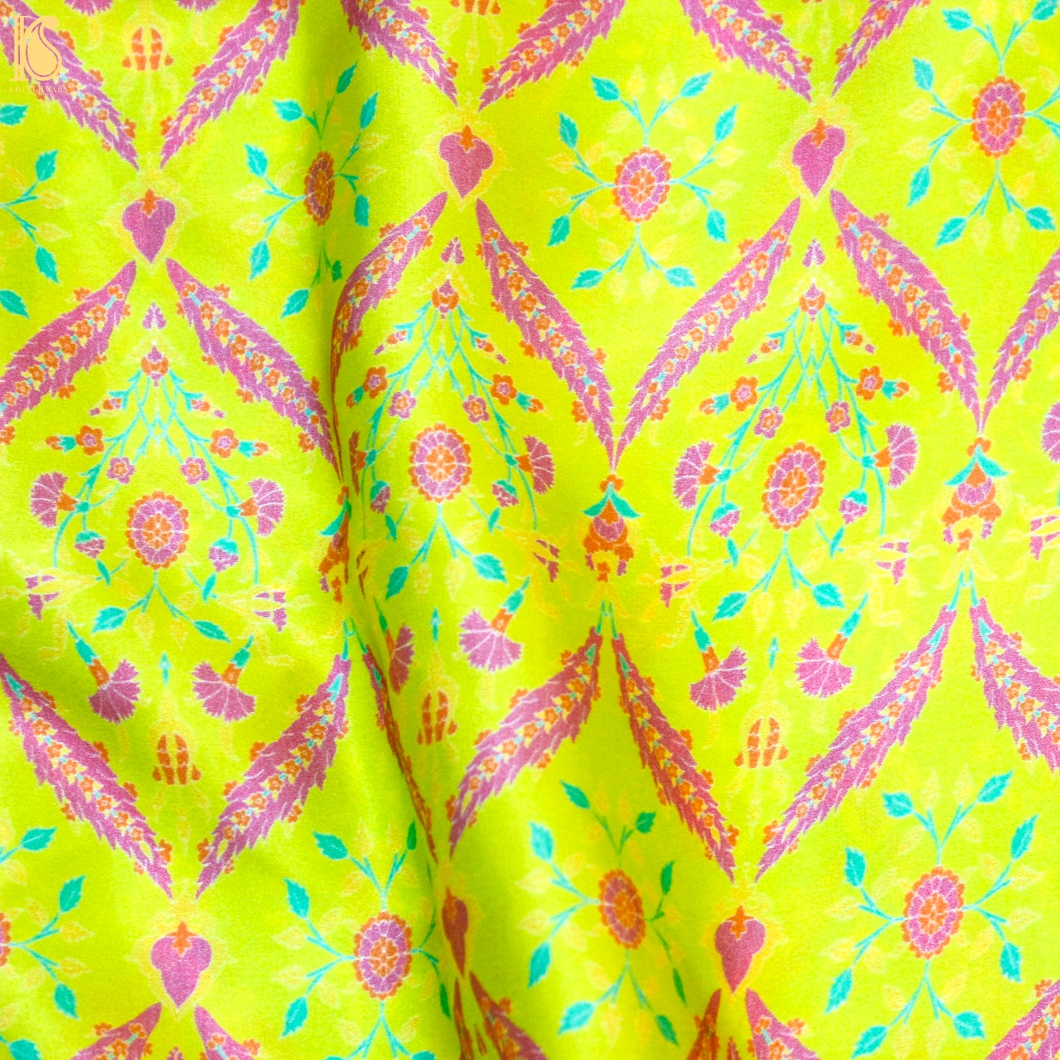 NERGİS - Milan Yellow Pure Sateen Silk Print Fabric - Khinkhwab